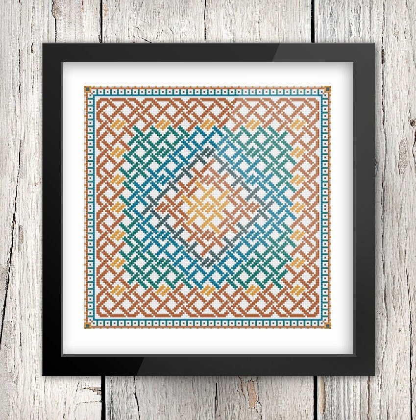Celtic Cross Stitch Pattern - Irish Embroidery Design With Bronze Thread & Knotwork