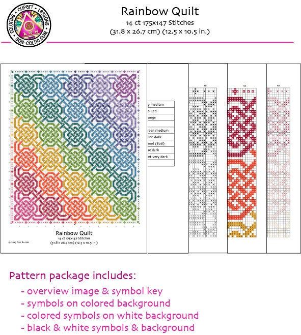 Celtic Cross Stitch Pattern - Rainbow Quilt PDF | Irish Embroidery Design, Aida 14 Count