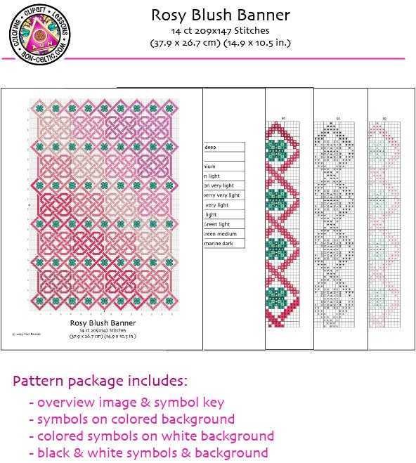 Celtic Cross Stitch Pattern – Rosy Blush Knotwork Embroidery Chart for Irish Home Decoration