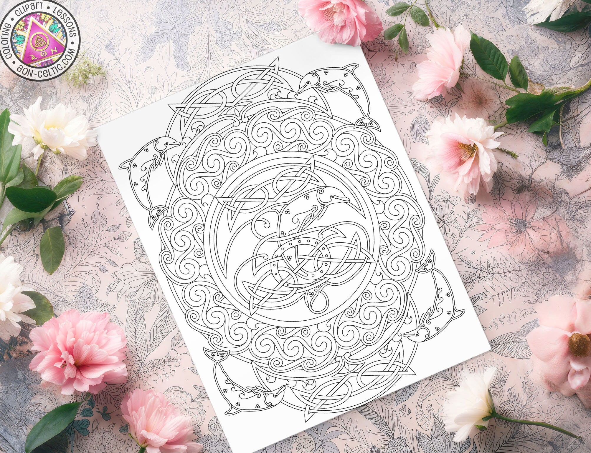 Celtic Dolphin Coloring - Ocean Mandala Art With Intricate Knotwork Design
