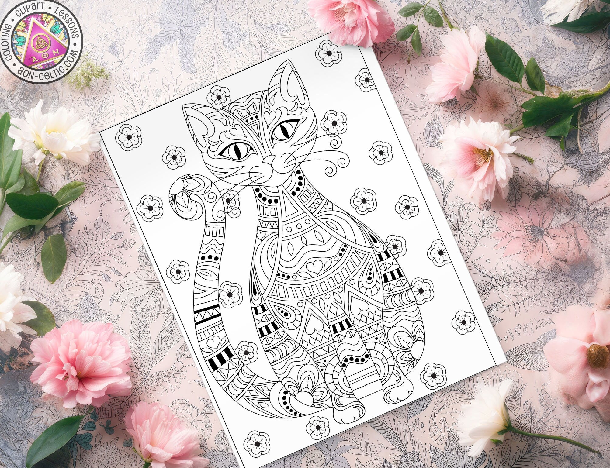 Celtic Cat Coloring Page - St Patrick's Day Coloring Book With Doodle Art Cat