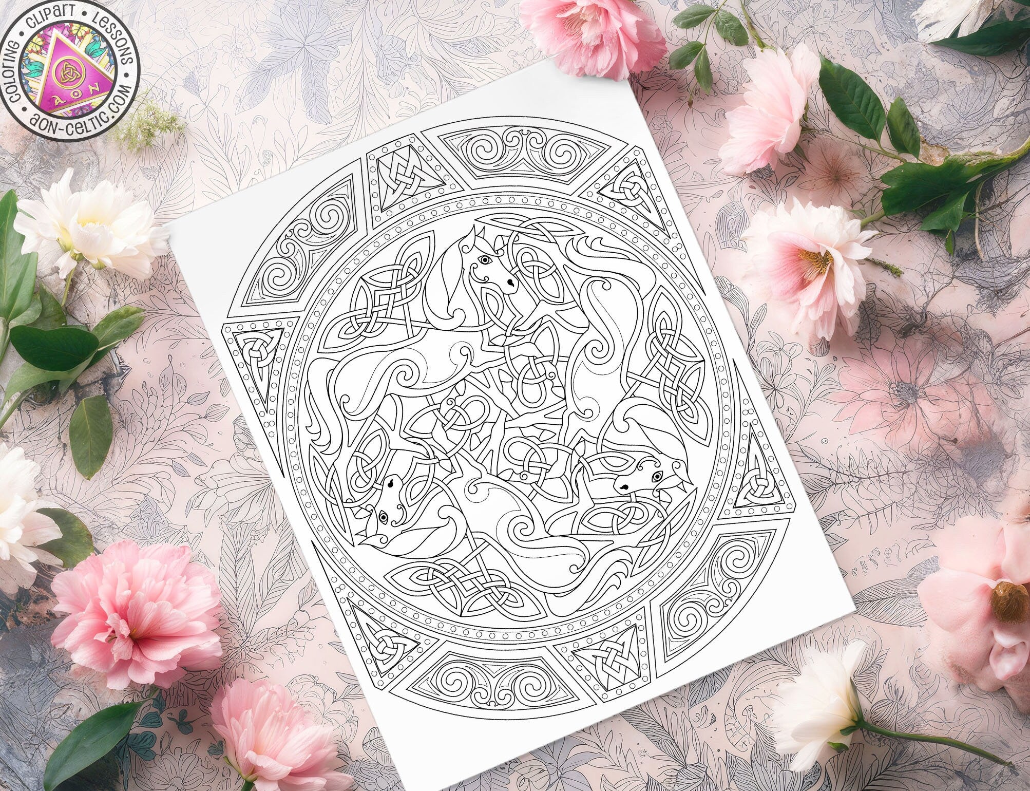 Celtic Coloring Book - Epona Horse Goddess Shield | St Patrick's Day Therapy