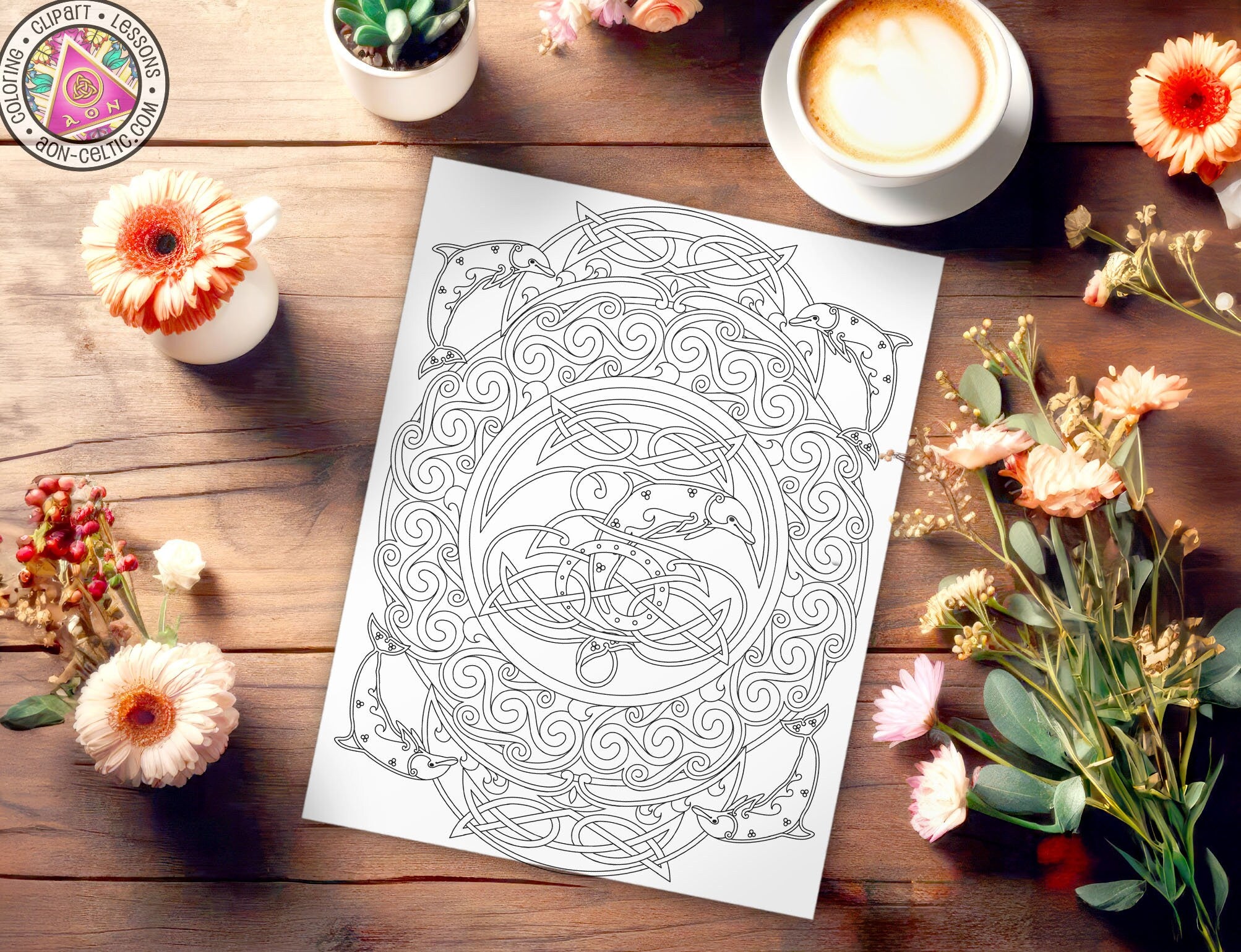 a picture of a coloring book surrounded by flowers