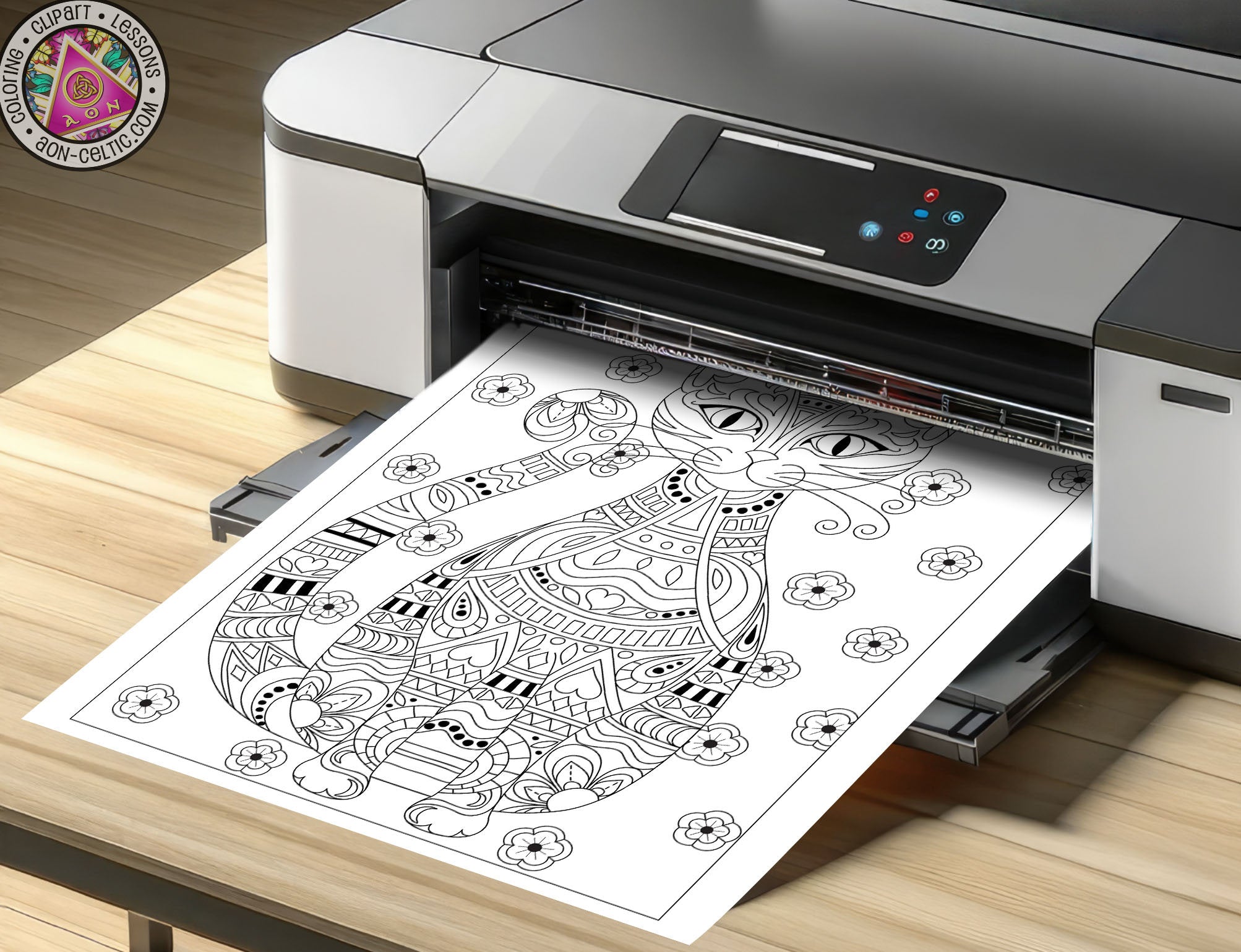 a printer with a picture of a cat on it