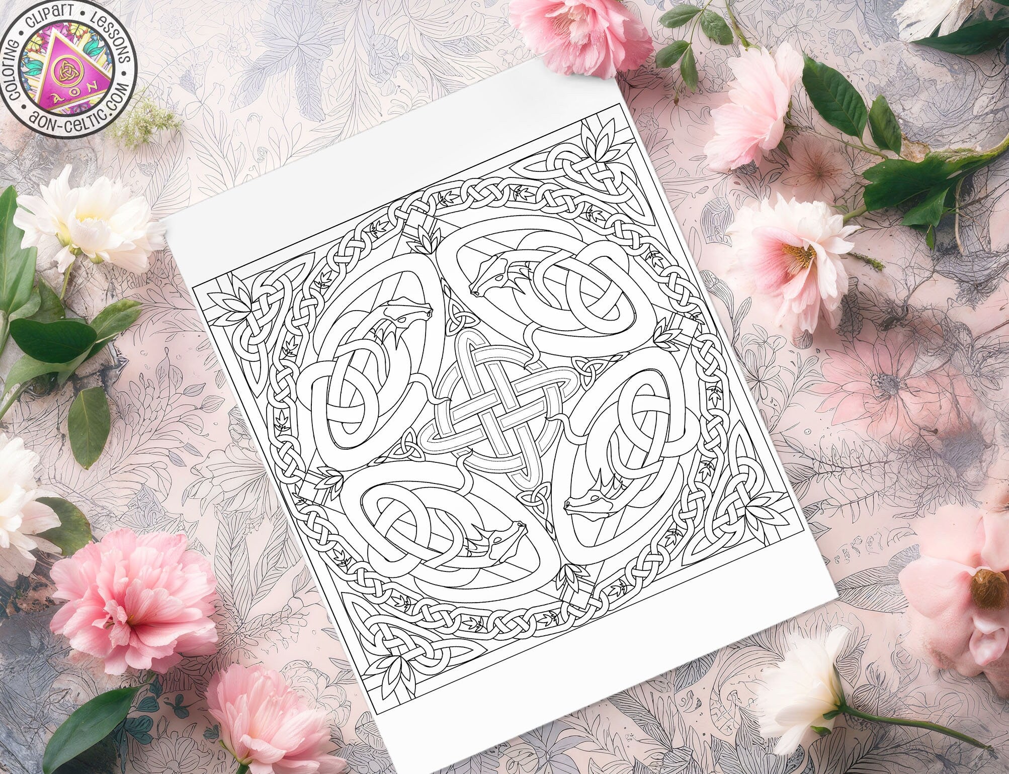 Celtic Dragons Coloring - Lugh's Dragon PDF With Celtic Knotwork Designs & Mandala Art
