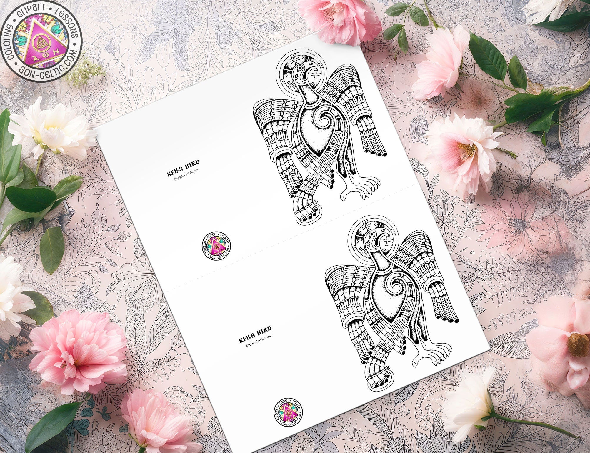 two stickers of a bird on a sheet of paper