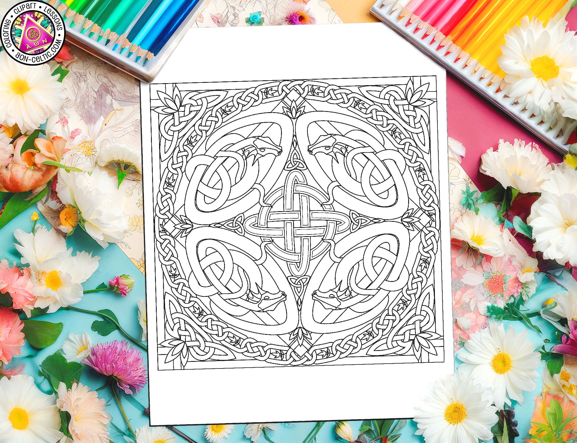 Celtic Dragons Coloring - Lugh's Dragon PDF With Celtic Knotwork Designs & Mandala Art