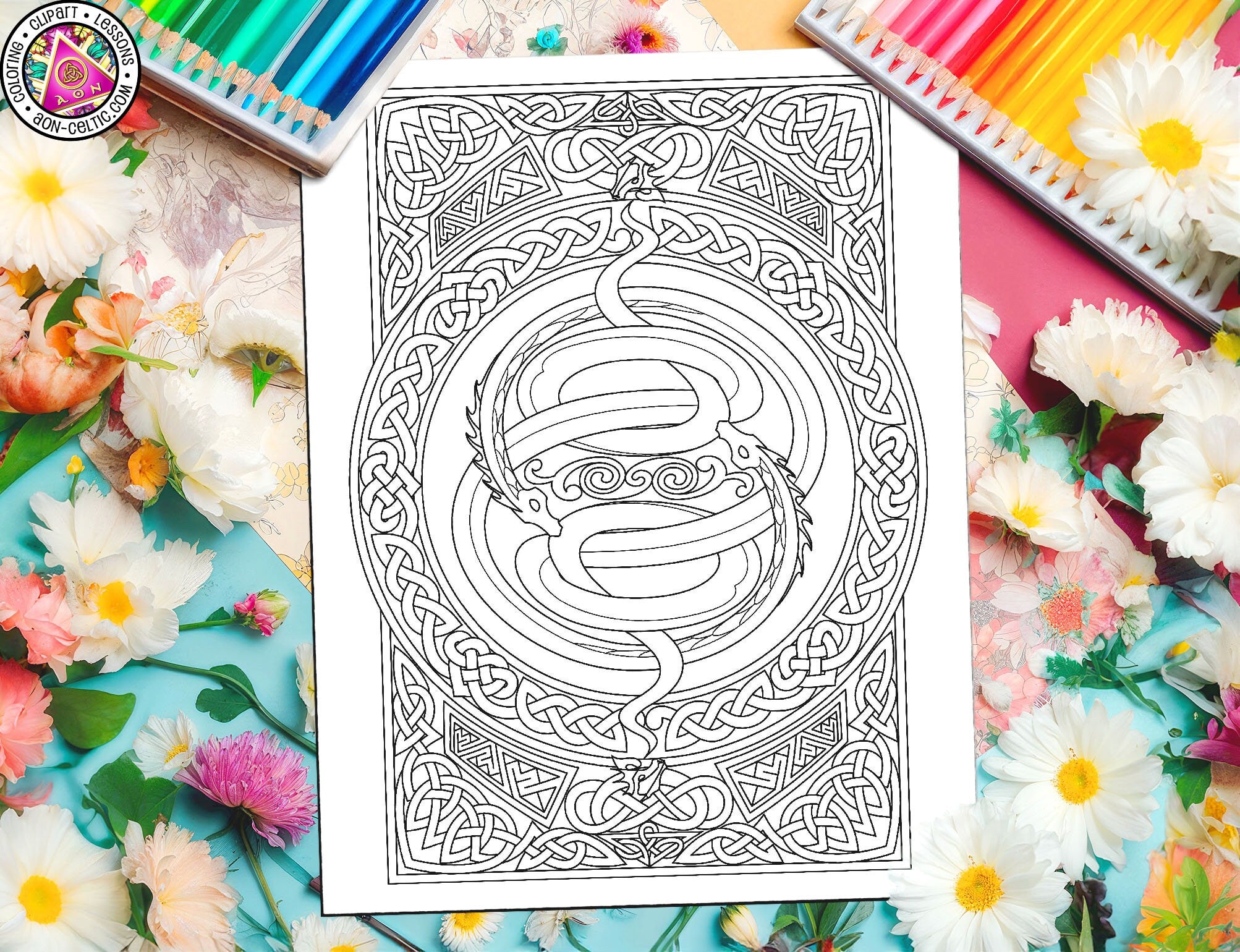Celtic Coloring Book – Relaxing Adult Coloring Pages with Mythical Dragon Art & Knot Patterns