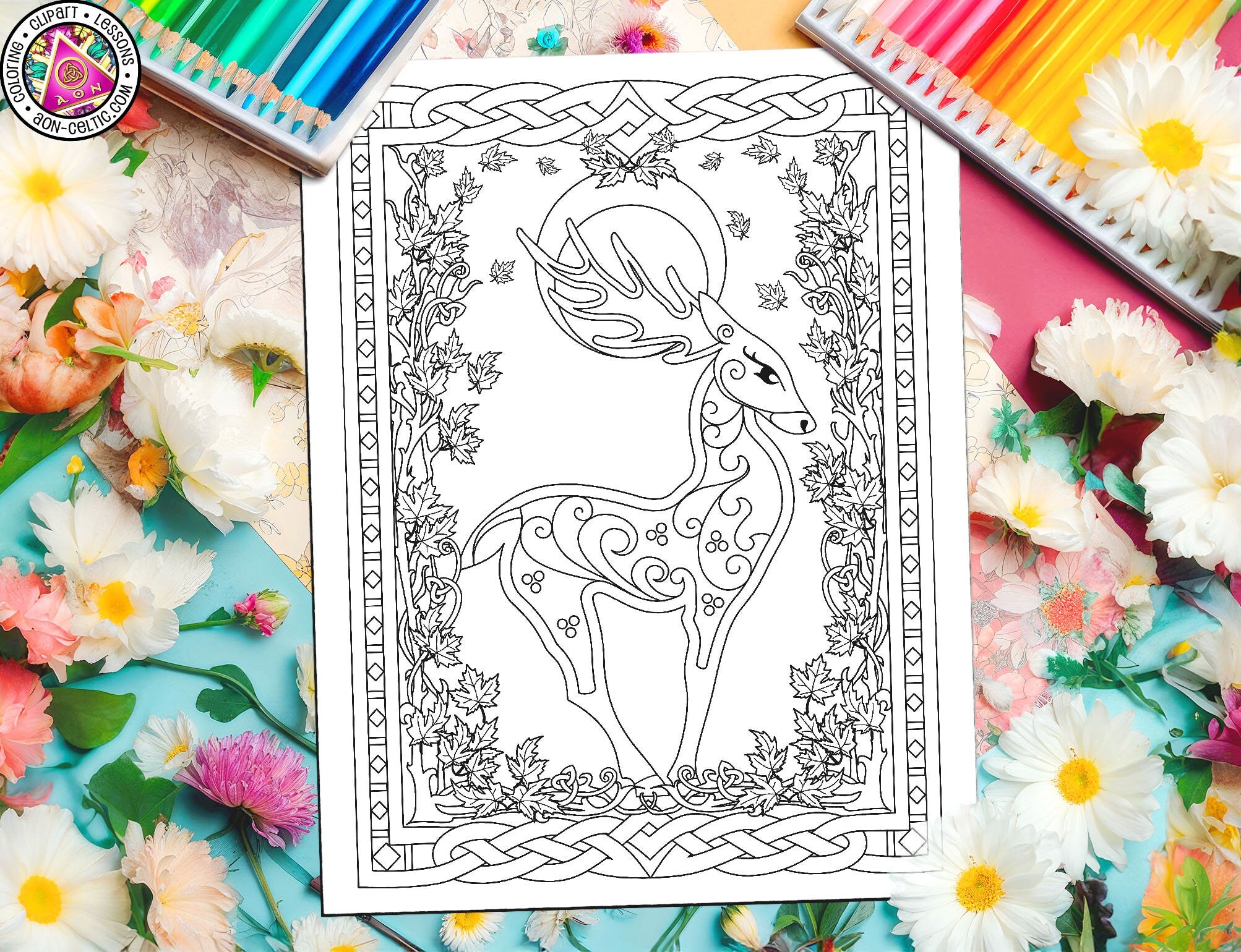 Celtic Coloring Book - Irish Stag Forest Mythical Animal Art PDF Download