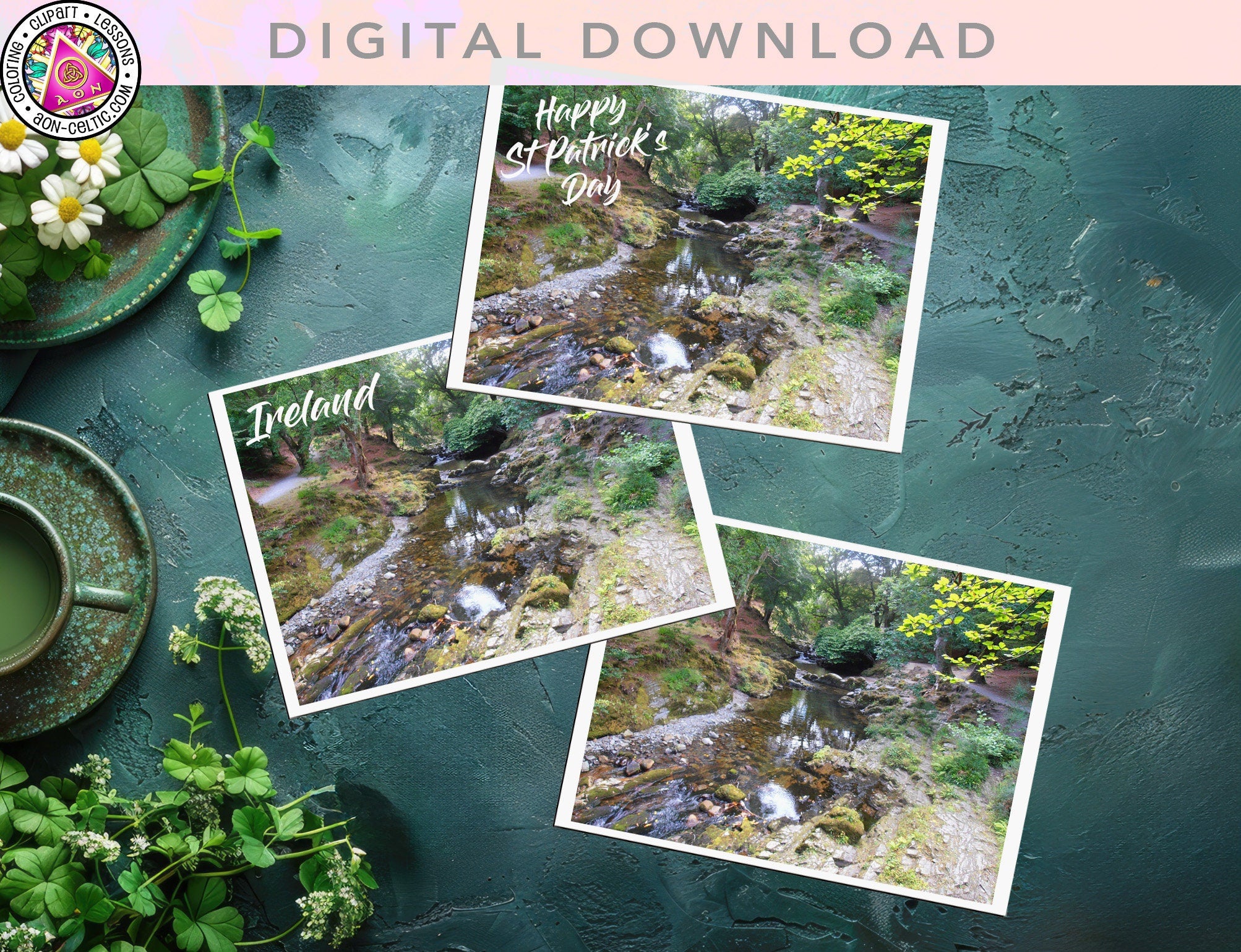 Irish Greeting Card – Ness Woods River View | Celtic Art Cards PDF Download