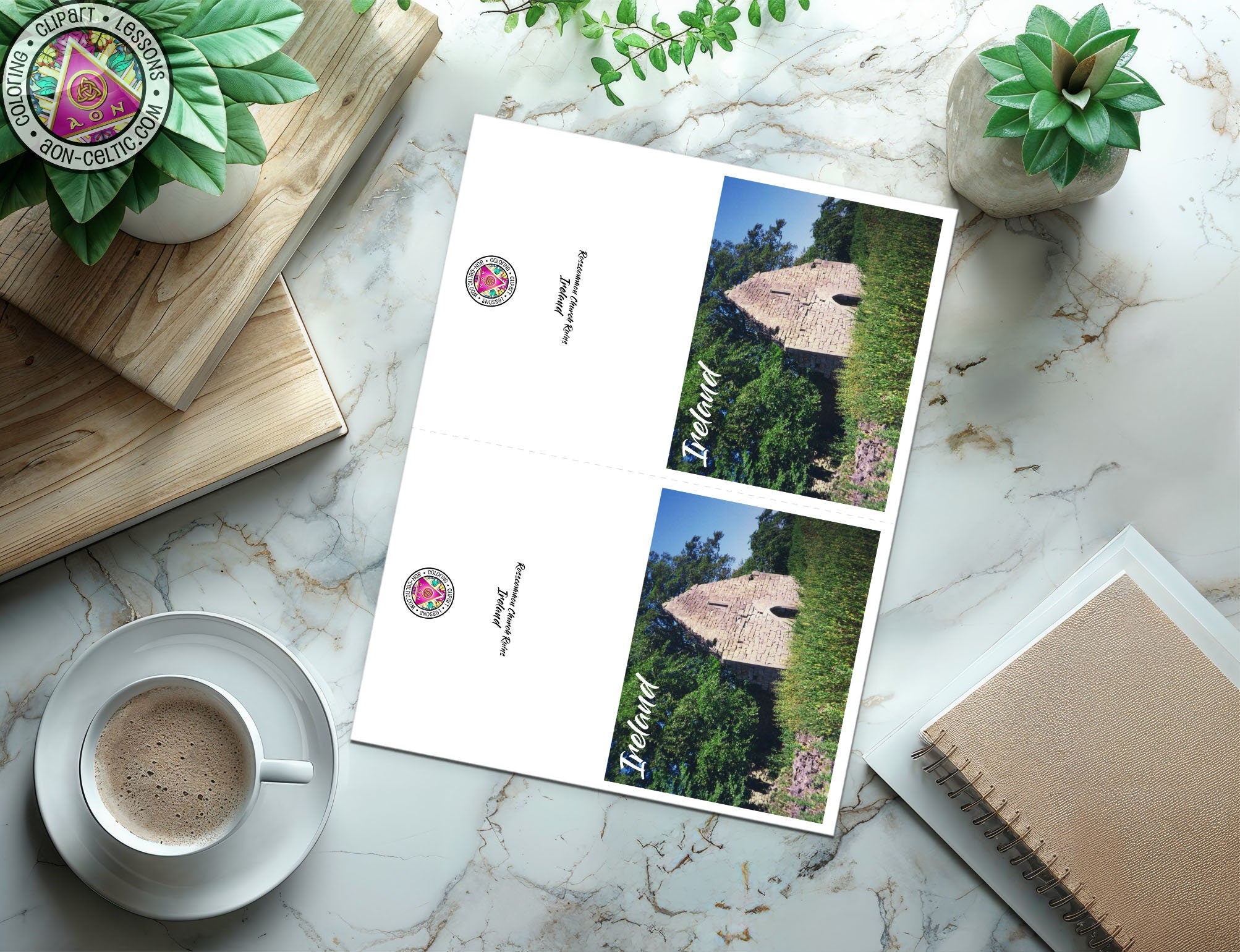 Irish Greeting Card – Roscommon Church Ruins Digital PDF | Celtic Art Cards