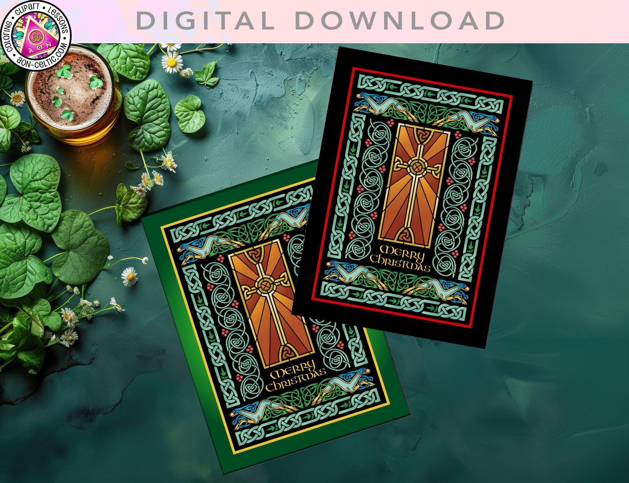 a couple of cards sitting on top of a table