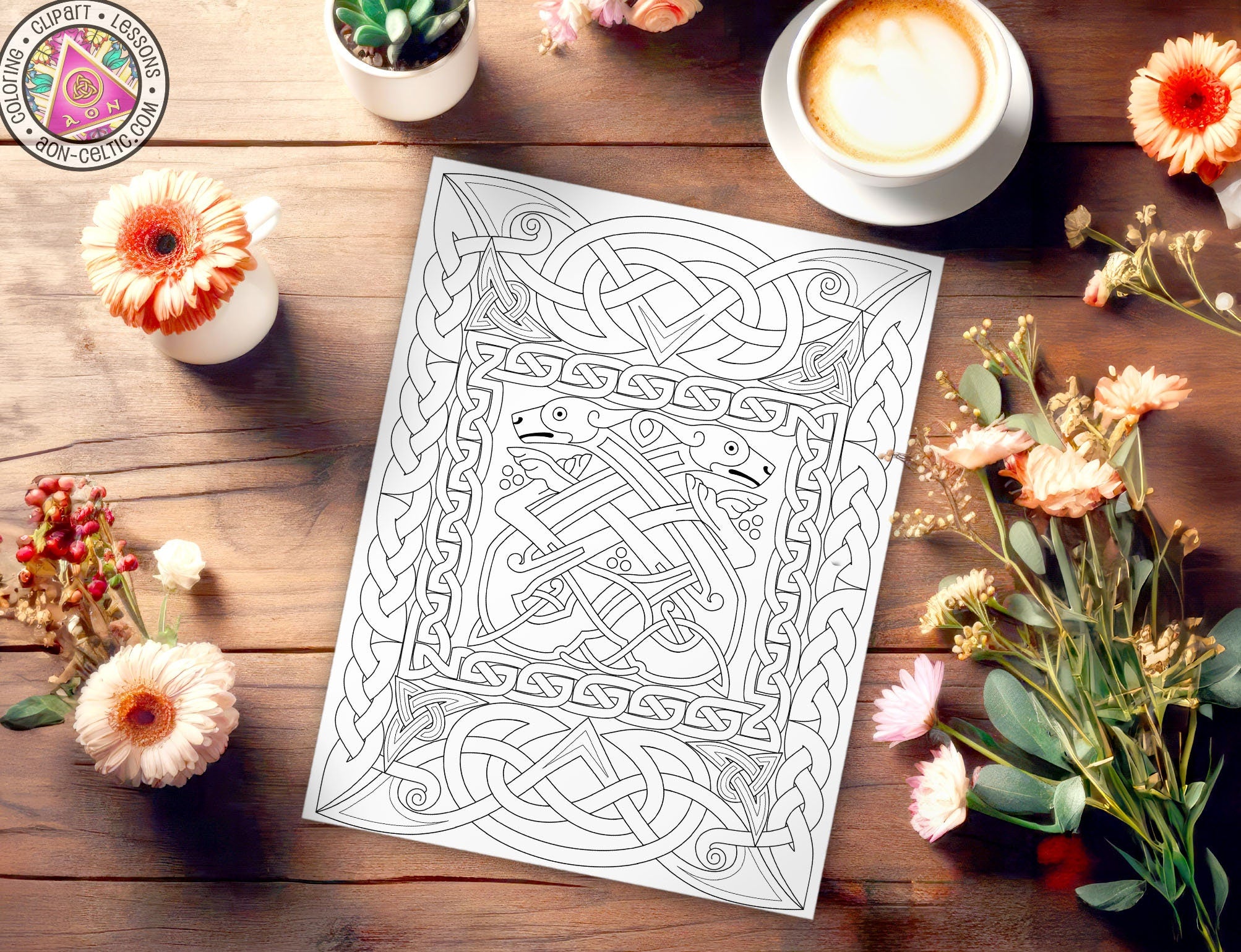 Celtic Coloring Page - Bran & Sceolang Irish Mythical Dogs PDF Download