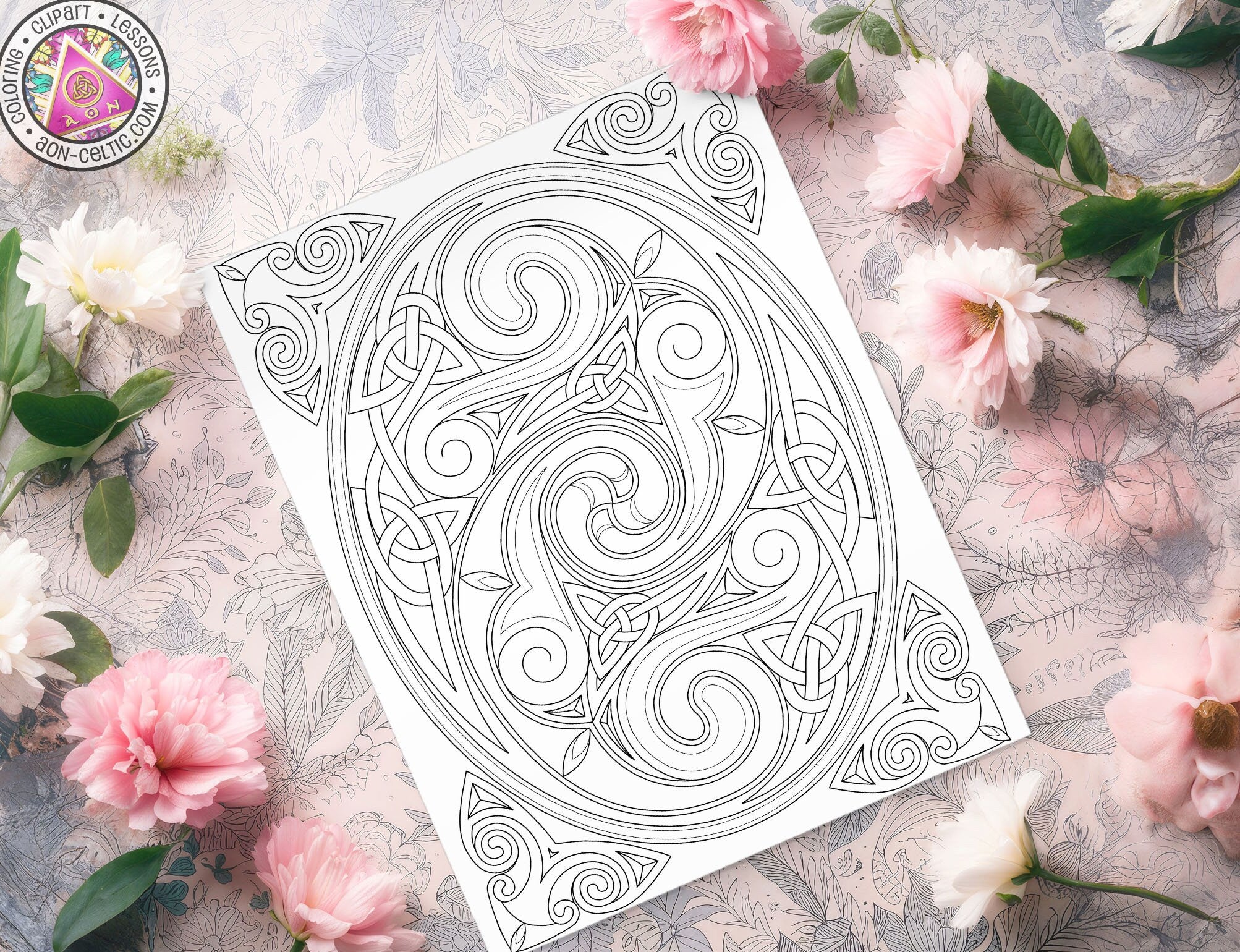 Celtic Coloring Page - Easter Spiral Design | Intricate Knotwork Art PDF Download