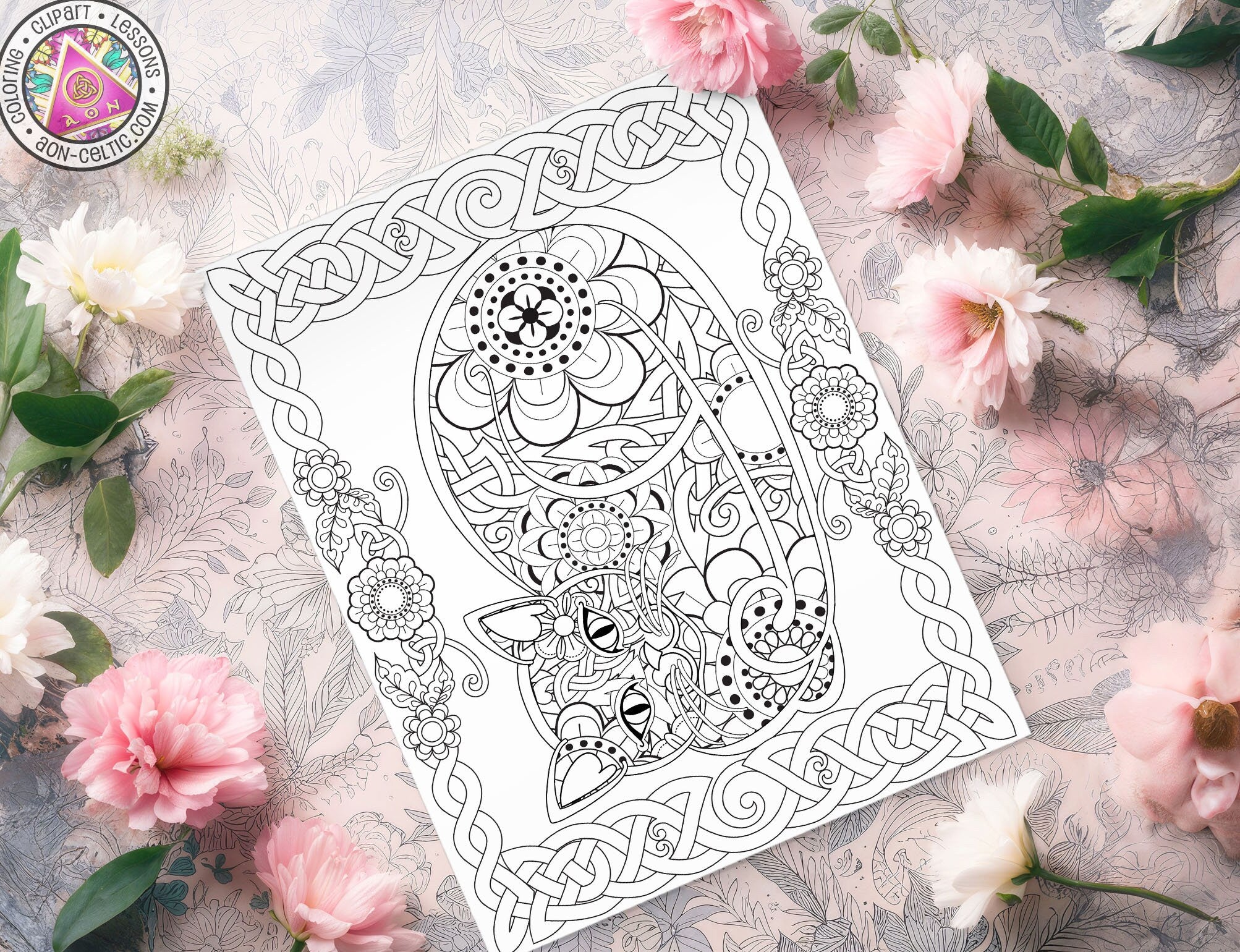 Celtic Coloring Page - Paisley Cat Design | St Patrick Coloring Book
