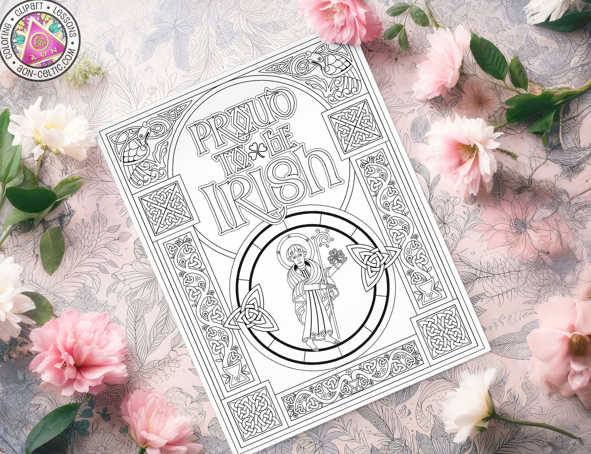 Celtic Coloring Pages - St Patrick St Paddy's Day Art with Knotwork & Shamrock PDF