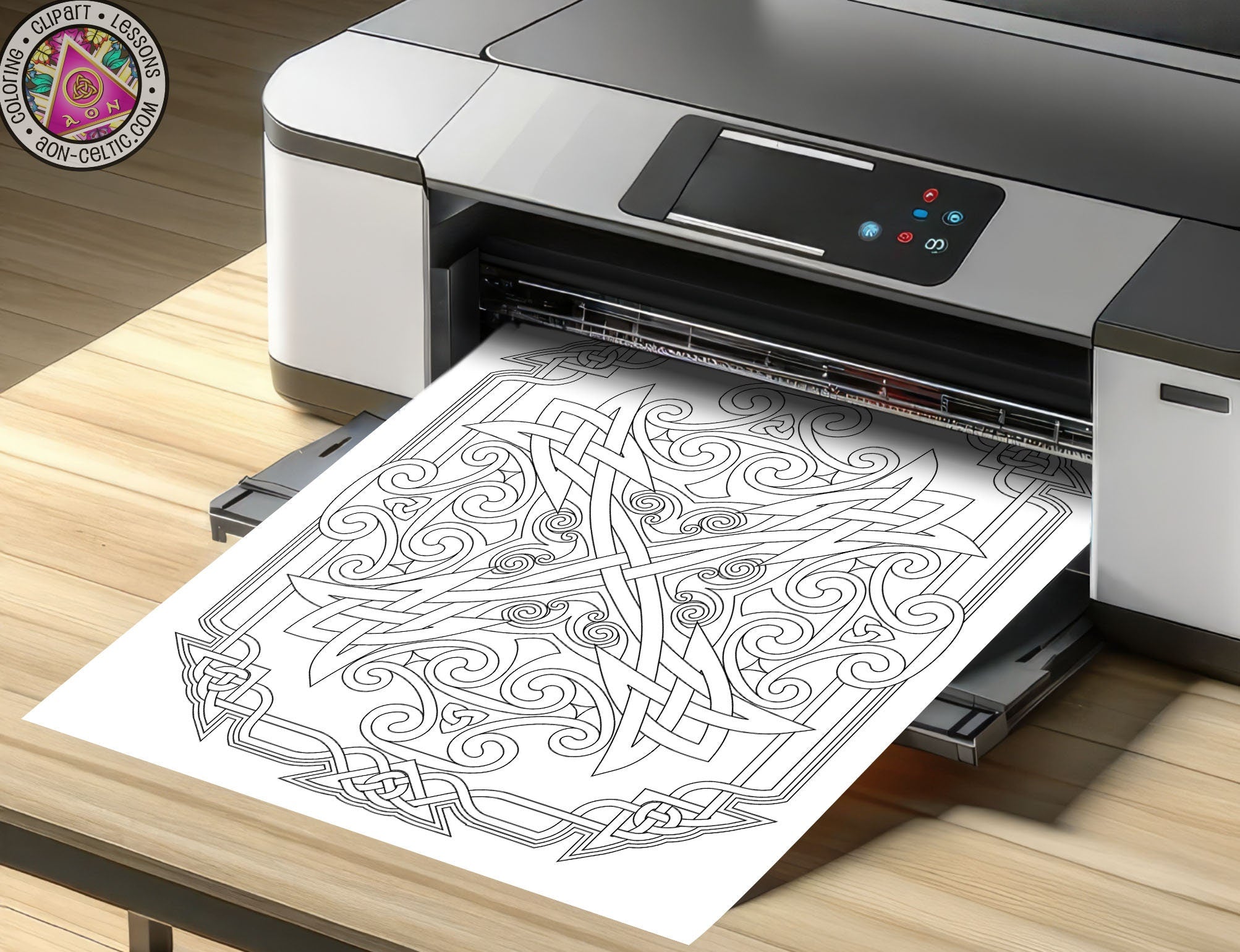 a printer with a picture of a celtic design on it