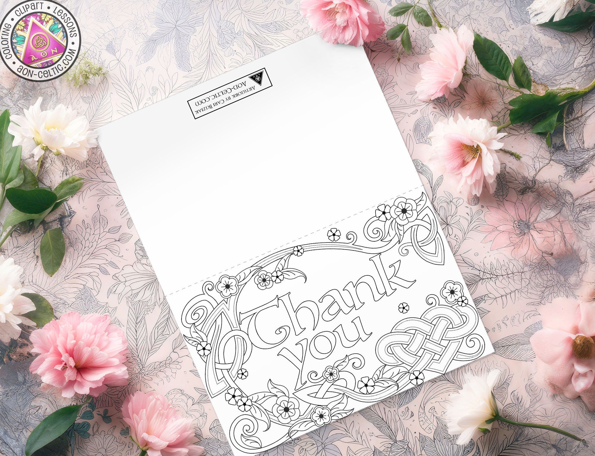 Celtic Thank You Card - Printable Irish Greeting Cards With Knotwork Design & Floral Art