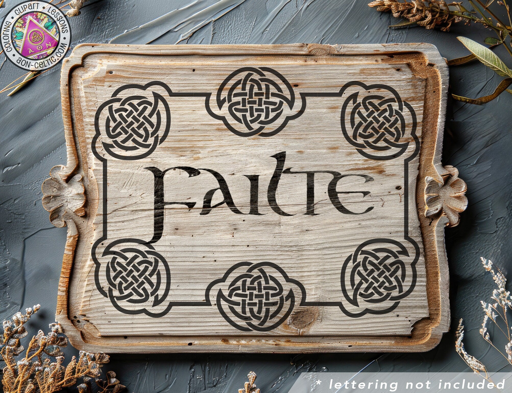 a wooden sign with a celtic design on it