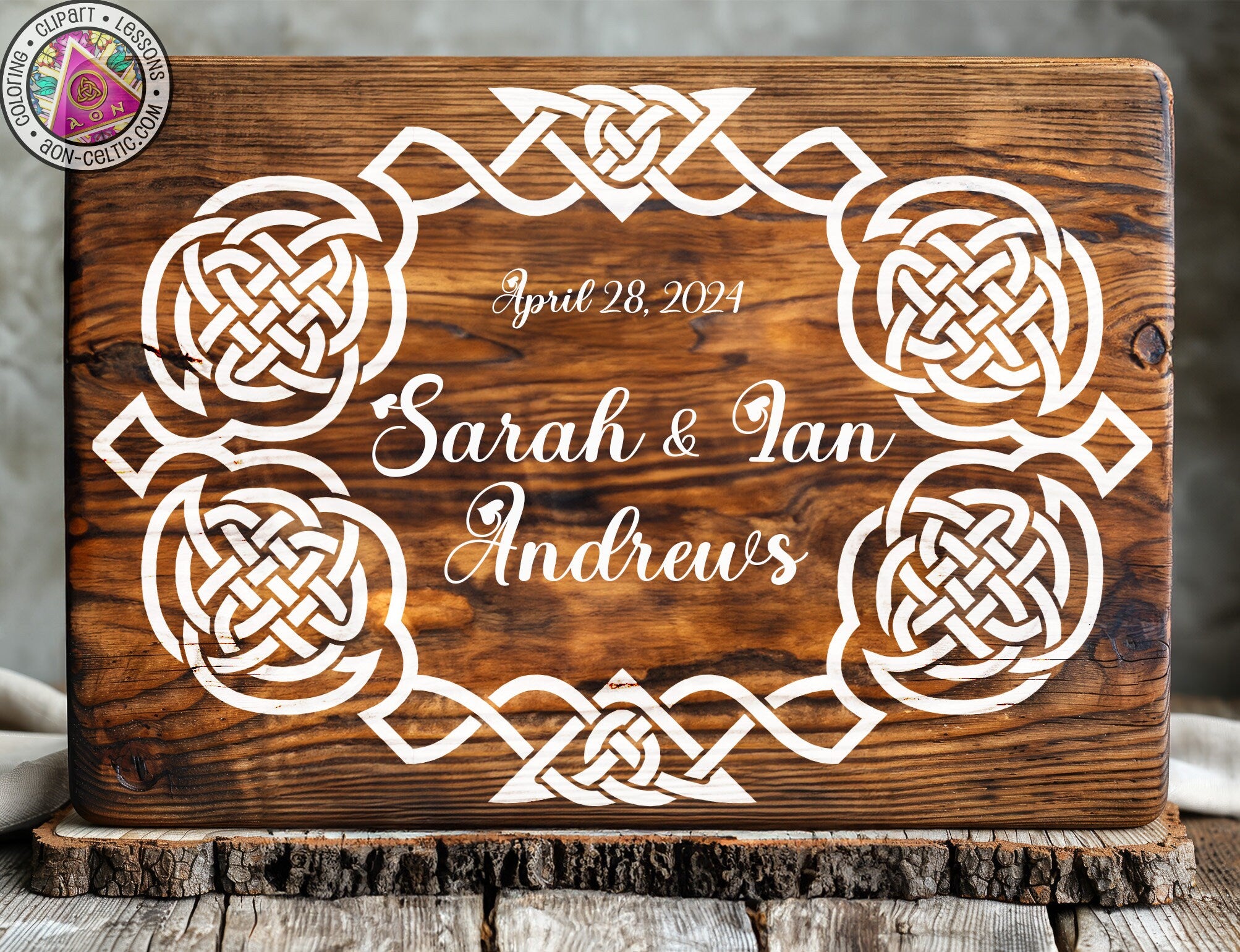 a wooden sign with a celtic design on it