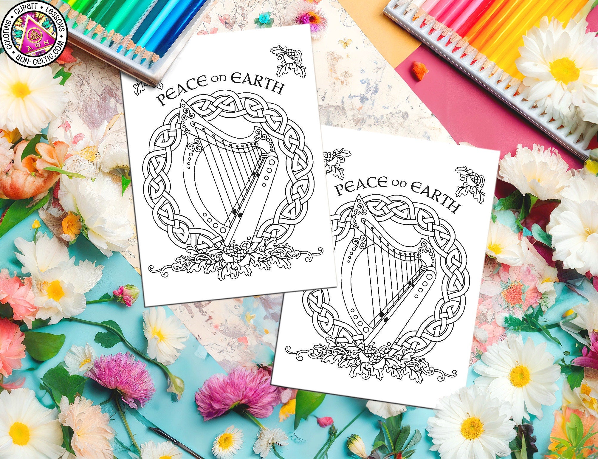 Celtic Greeting Card – Printable Holiday Card To Color | Peace On Earth Design