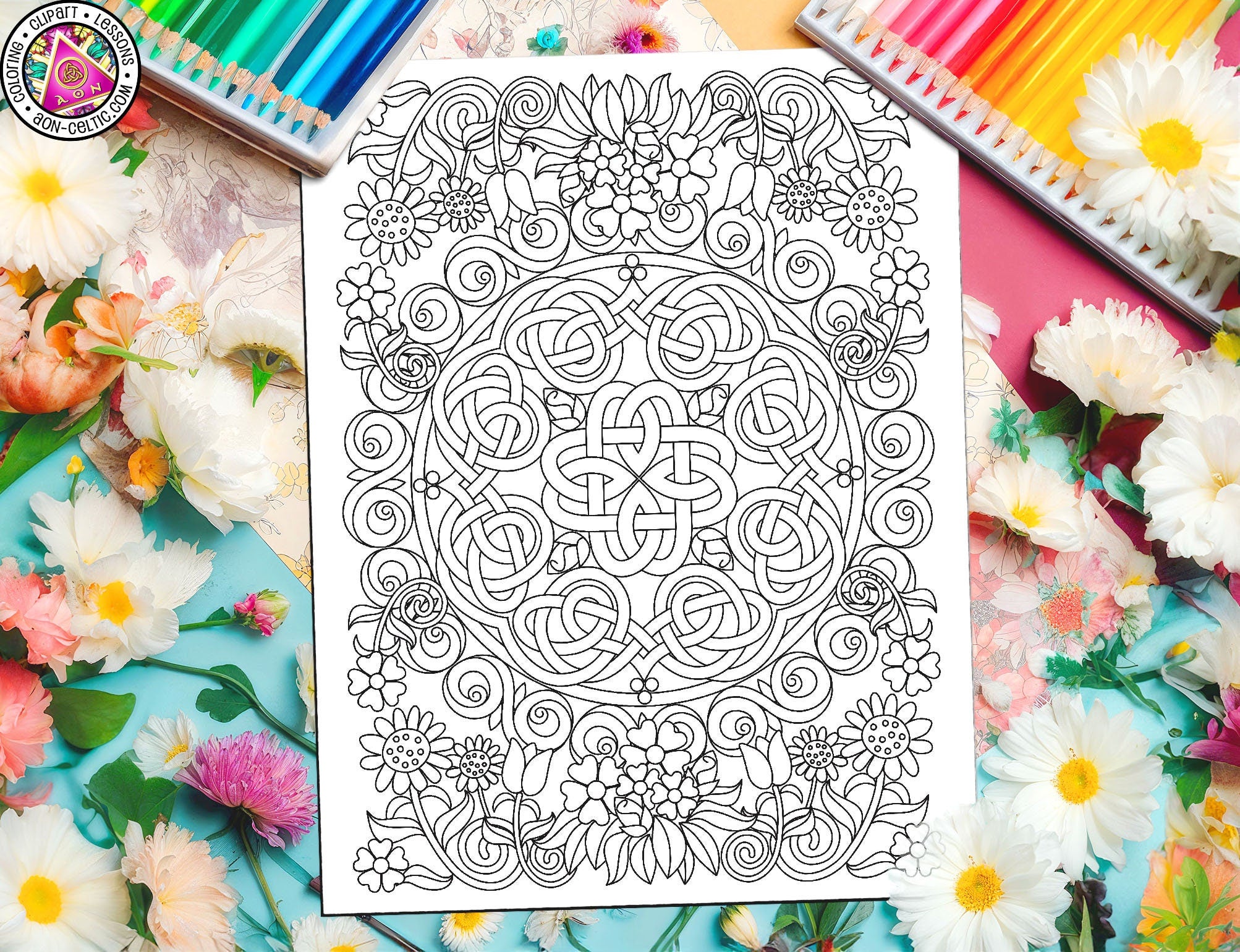 Celtic Coloring Book – Spring Flowers & Detailed Knots | Easter & St Patrick's Day PDF
