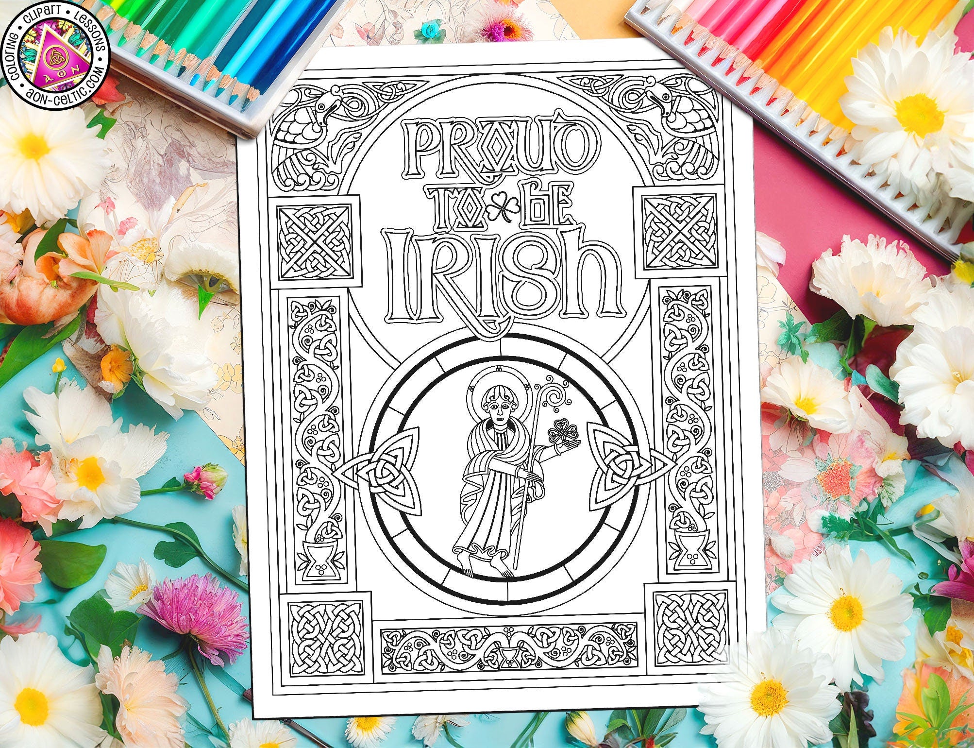 Celtic Coloring Pages - St Patrick St Paddy's Day Art with Knotwork & Shamrock PDF