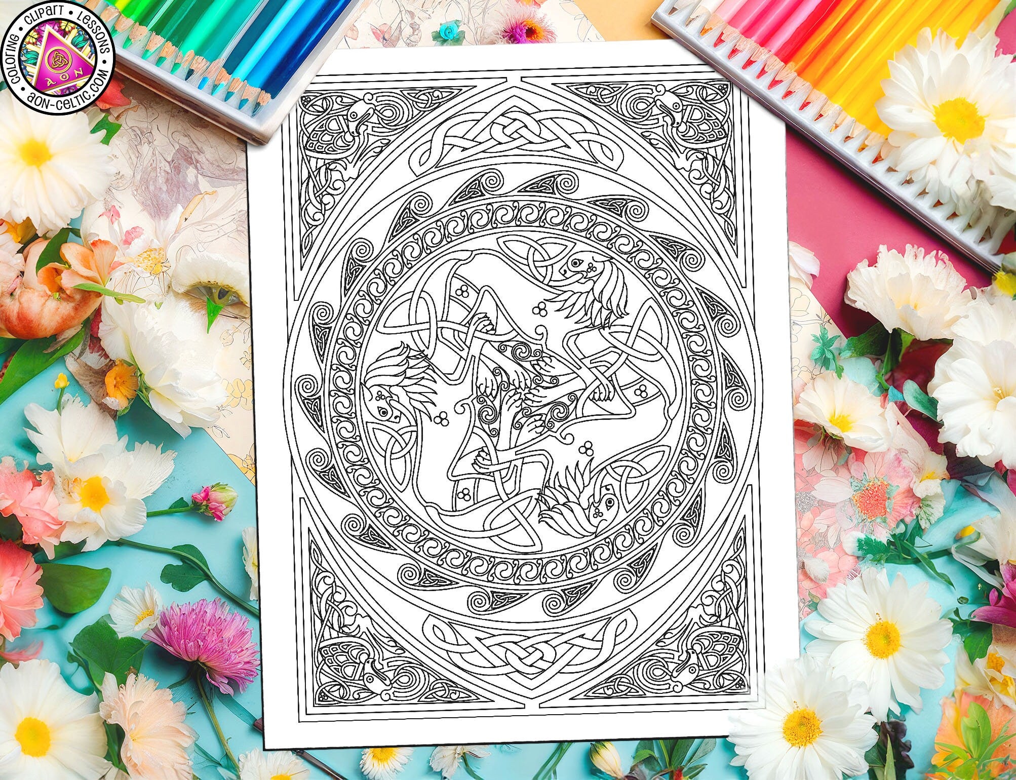 Celtic Coloring Book – Golden Lions of Lugh | St Patrick's Day PDF Art