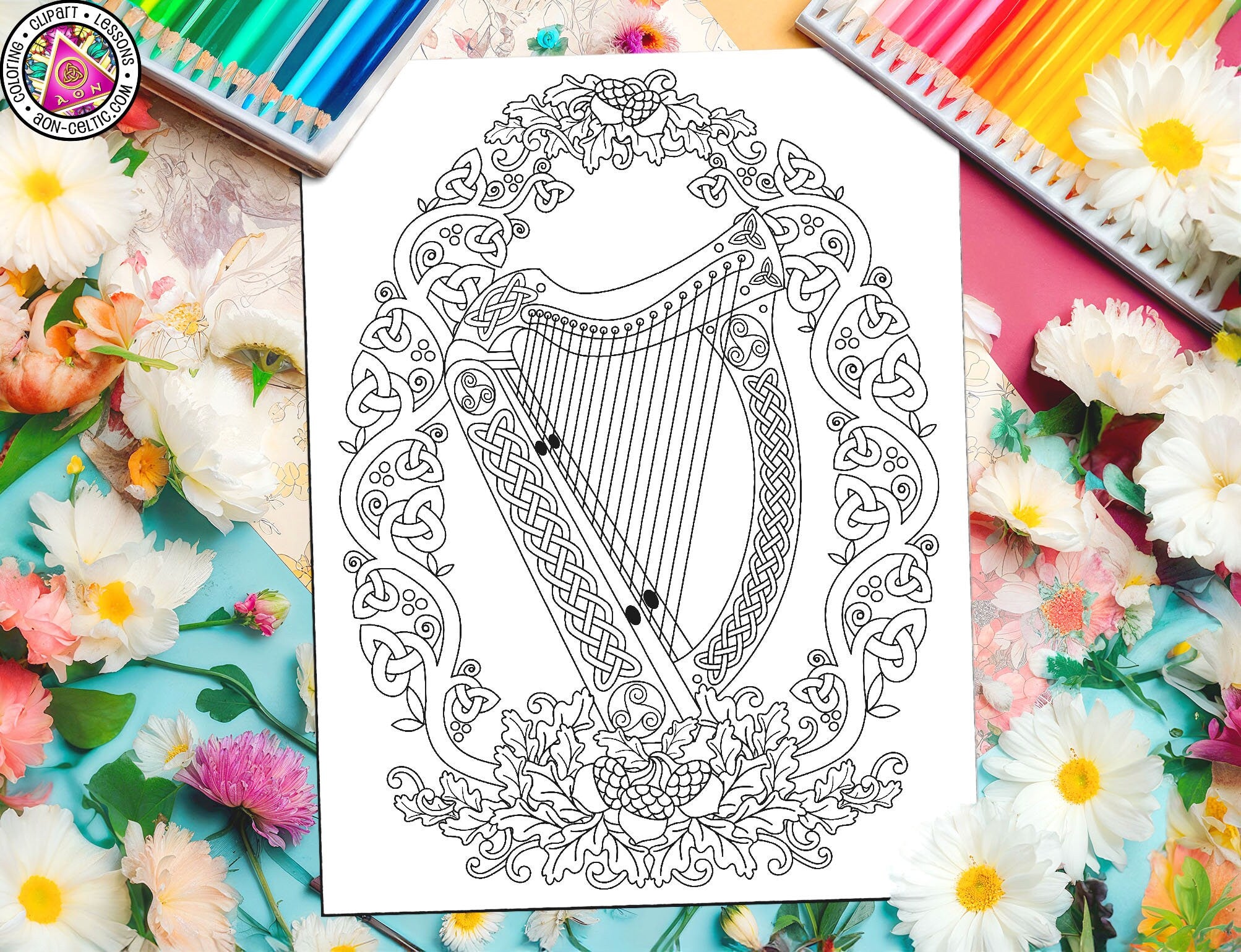 a printer with a picture of a harp on it