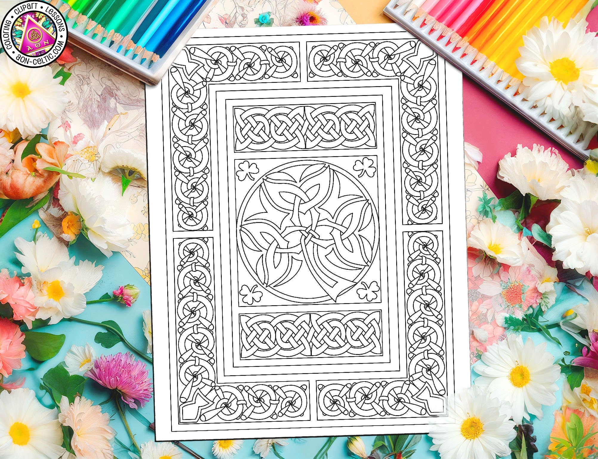 Celtic Shamrock Coloring - Irish Knot Design PDF For St Patrick's Day Art Project
