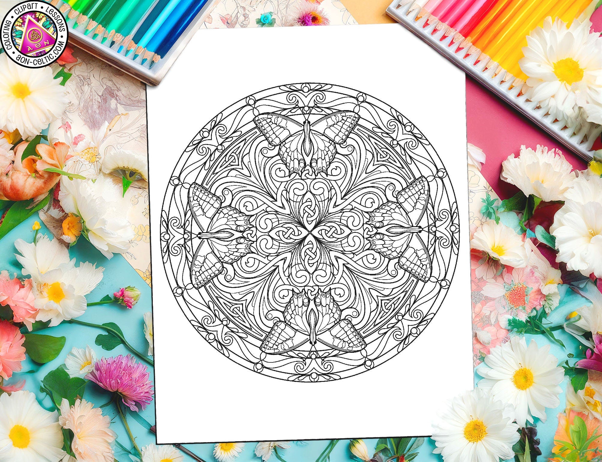 Celtic Butterfly Coloring - Mandala Art PDF for Relaxation & Stress Relief
