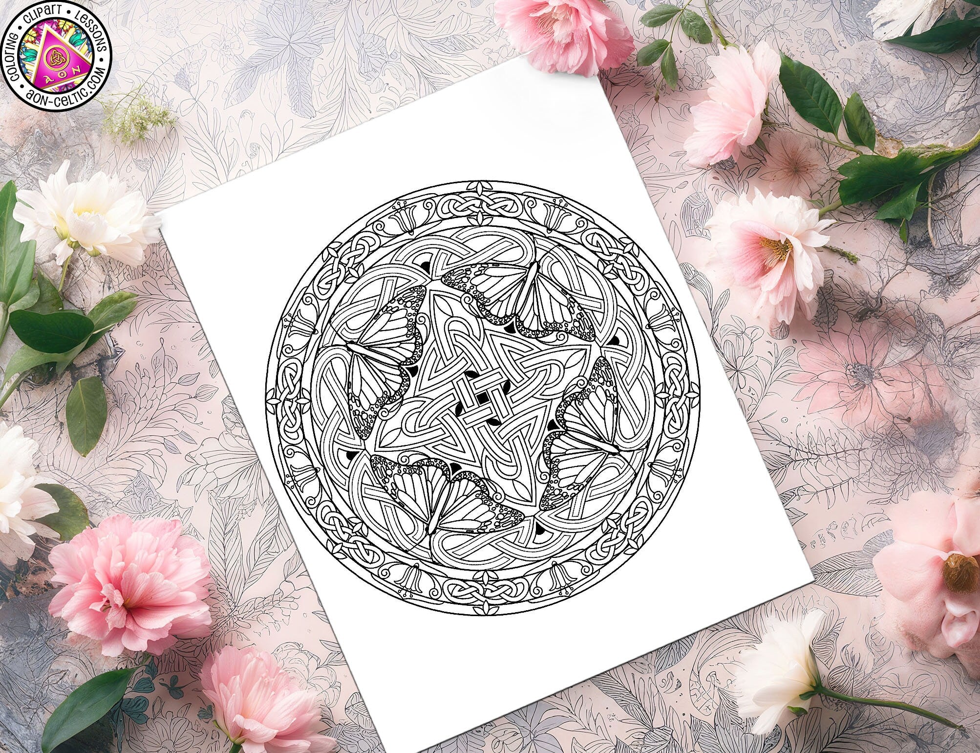 Celtic Coloring Book - Butterfly Mandala Art for Relaxation | Digital PDF Download