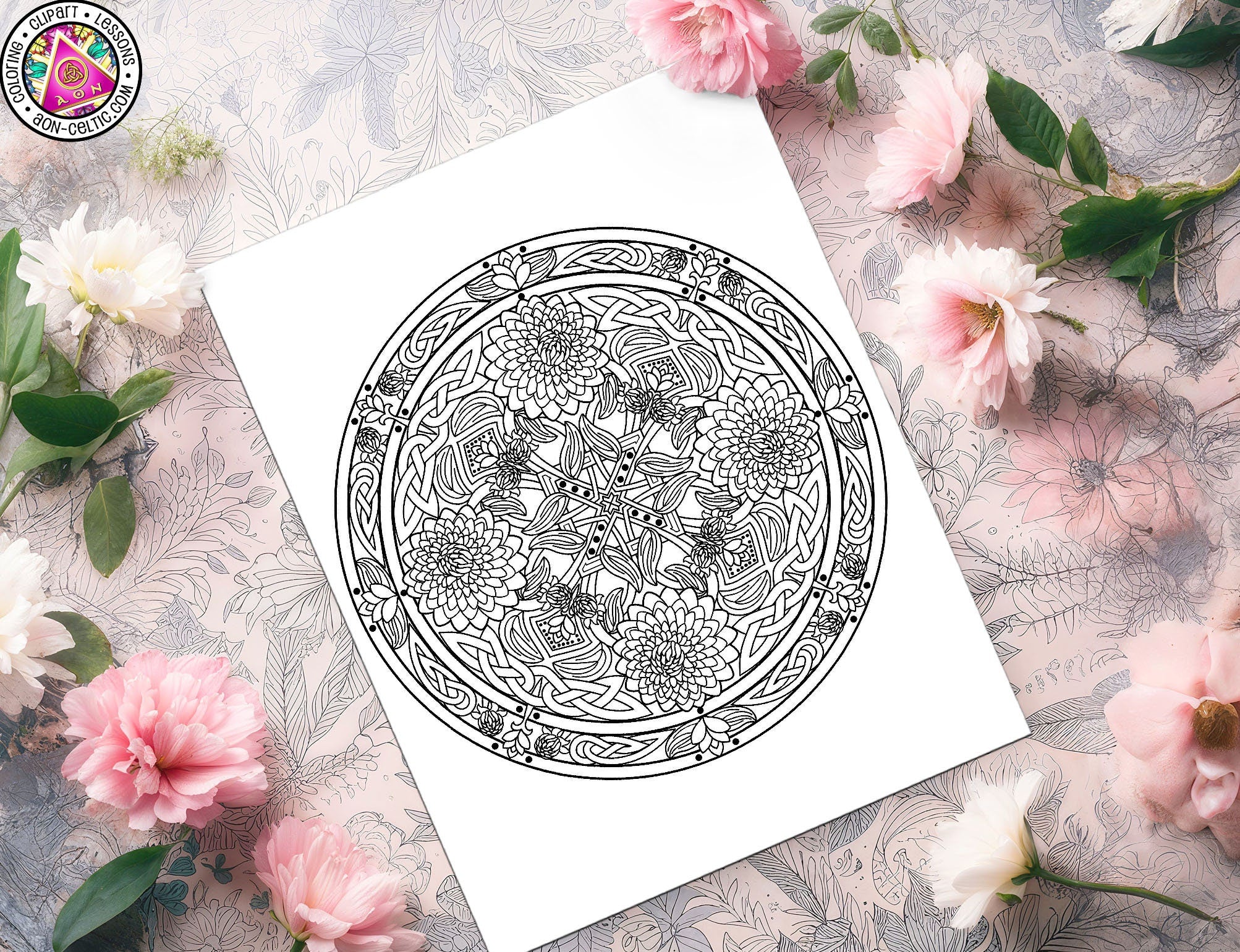 Celtic Flower Mandala - Dahlia Garden Coloring Page | St Patrick's Day Art PDF