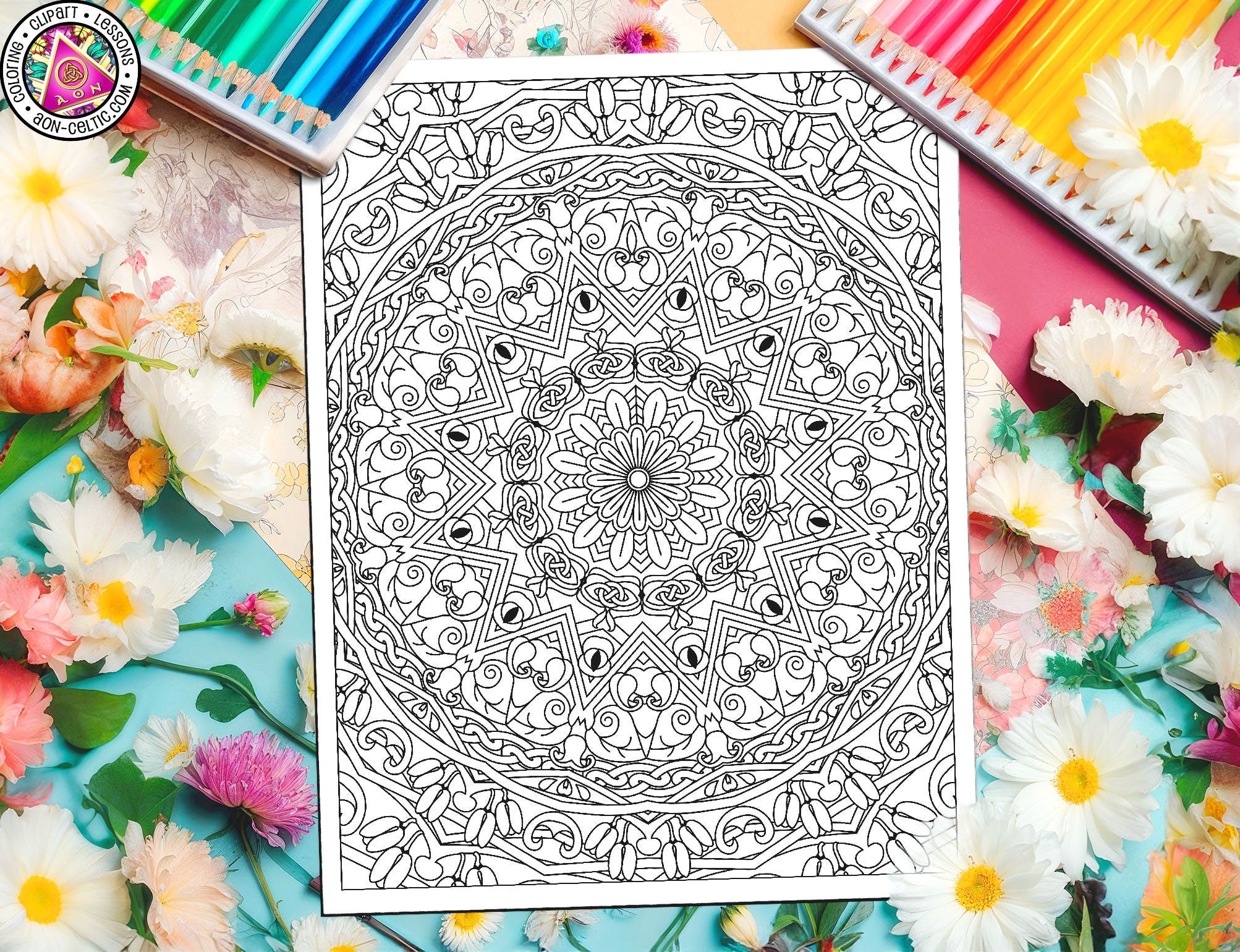 Celtic Coloring Book - St Patrick's Day Tulip Coloring Page With Intricate Knotwork Art