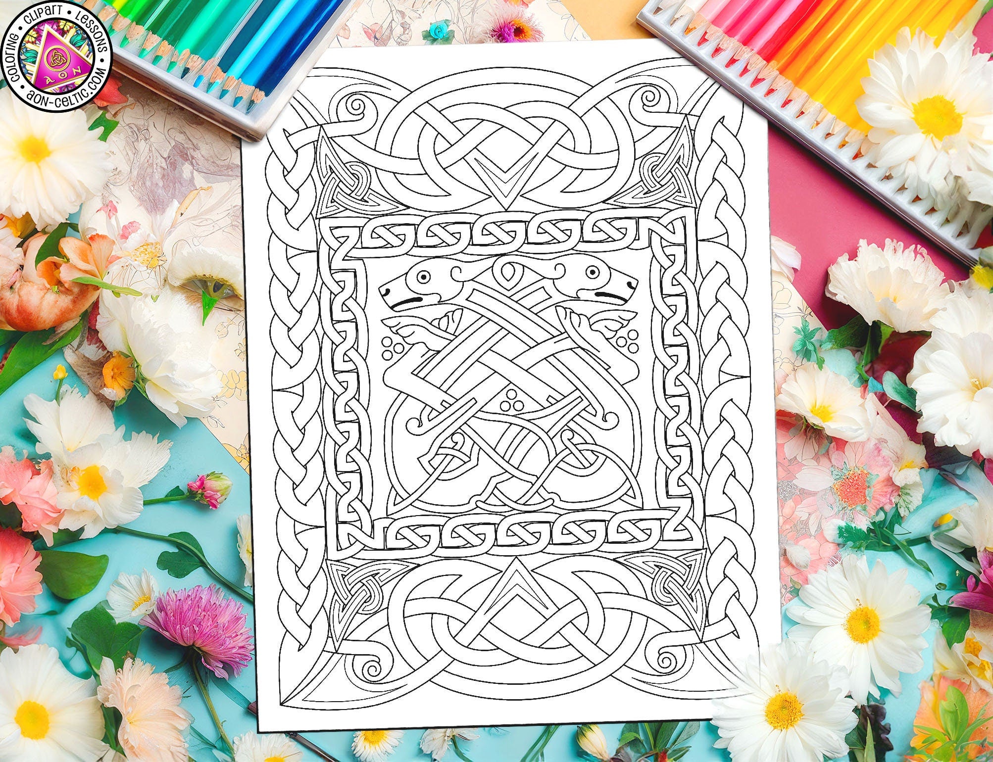 Celtic Coloring Page - Bran & Sceolang Irish Mythical Dogs PDF Download