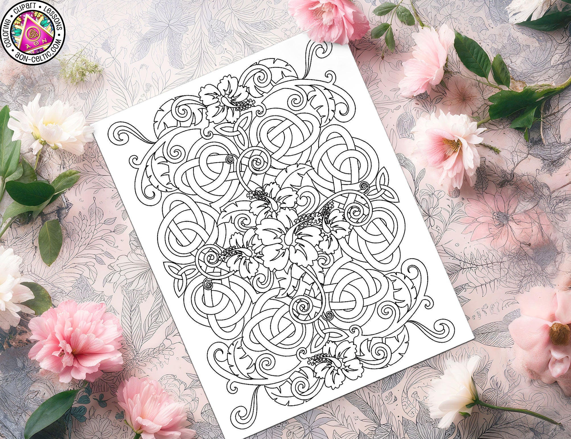 Celtic Coloring Page - Hibiscus Flower Art | Garden Coloring Patterns & St Patrick's Designs