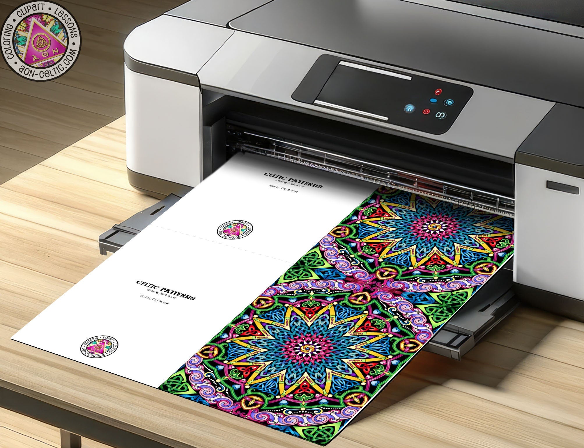 a printer with a colorful design on it