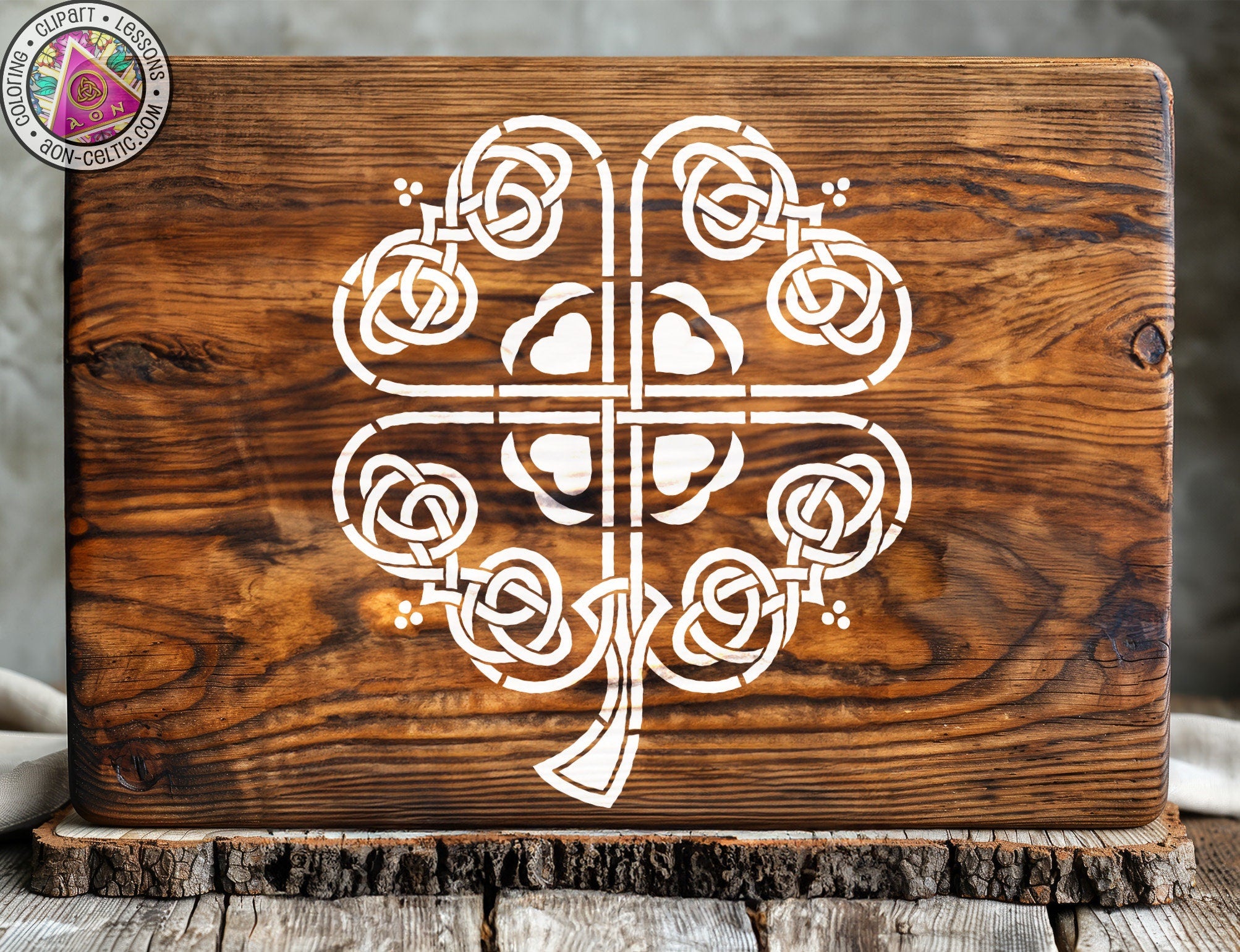 a wooden box with a white design on it