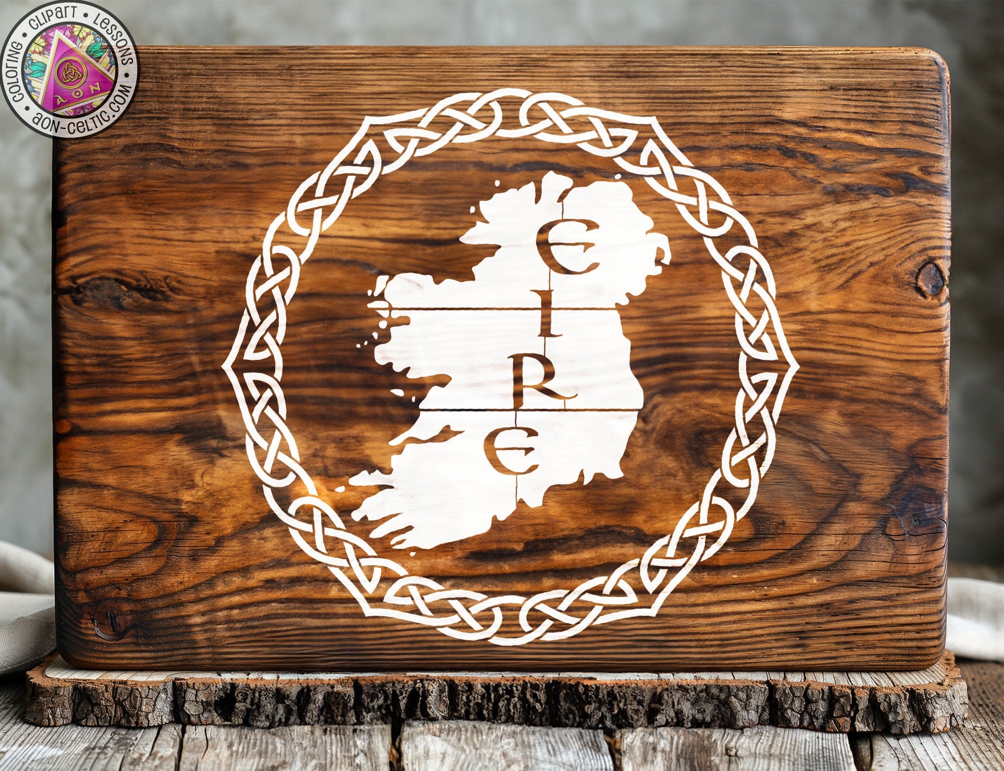 a wooden plaque with a picture of a man in a circle