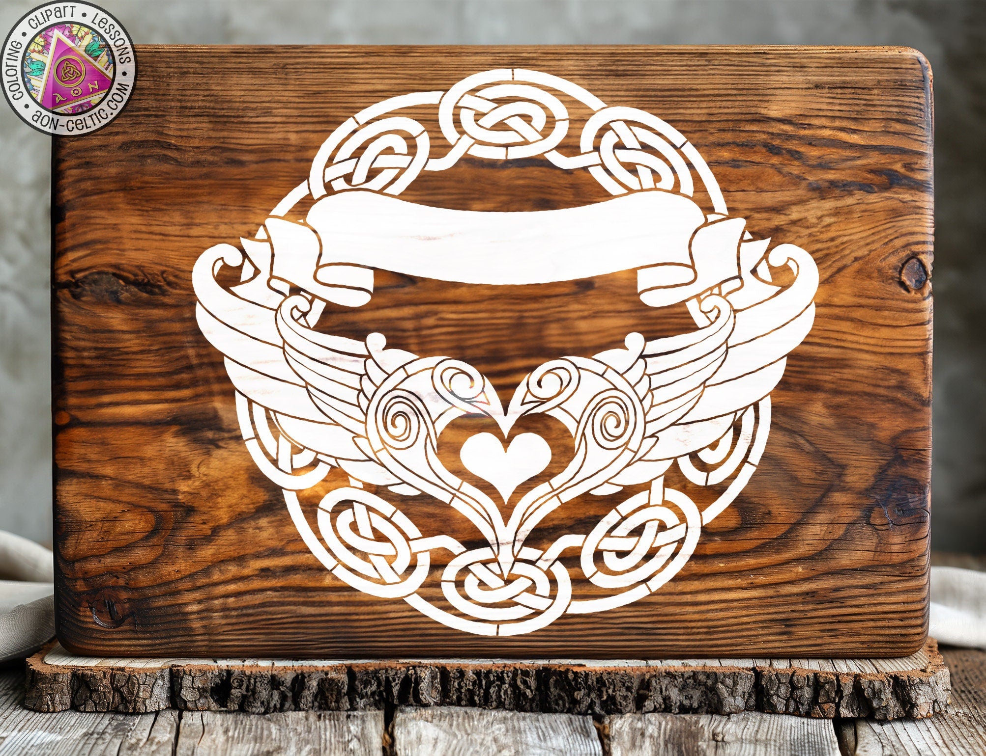a wooden cutting board with a design on it