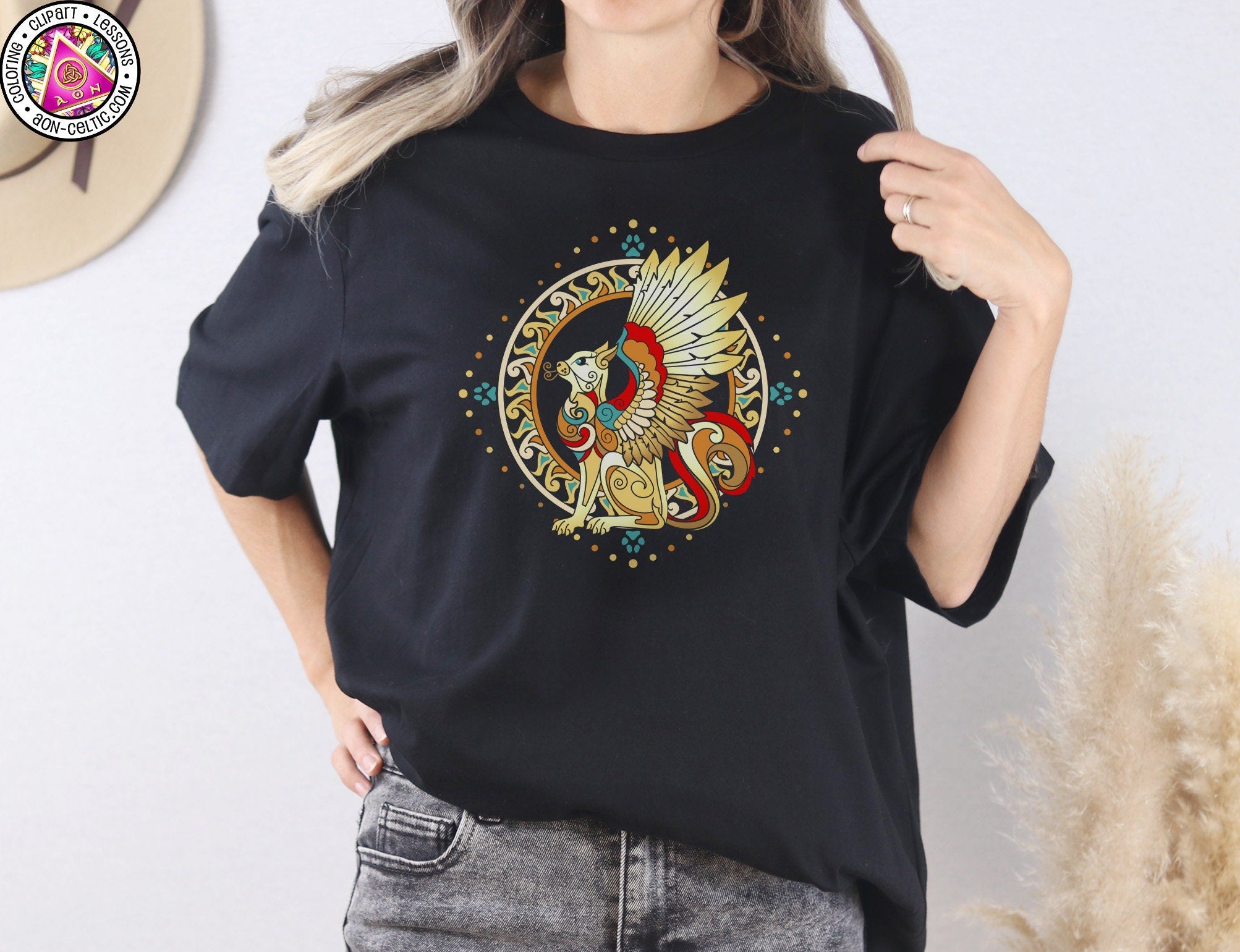 Celtic Cat Shirt – Soft Bella Canvas Tee With Winged Cat Graphic & Celtic Spiral Design