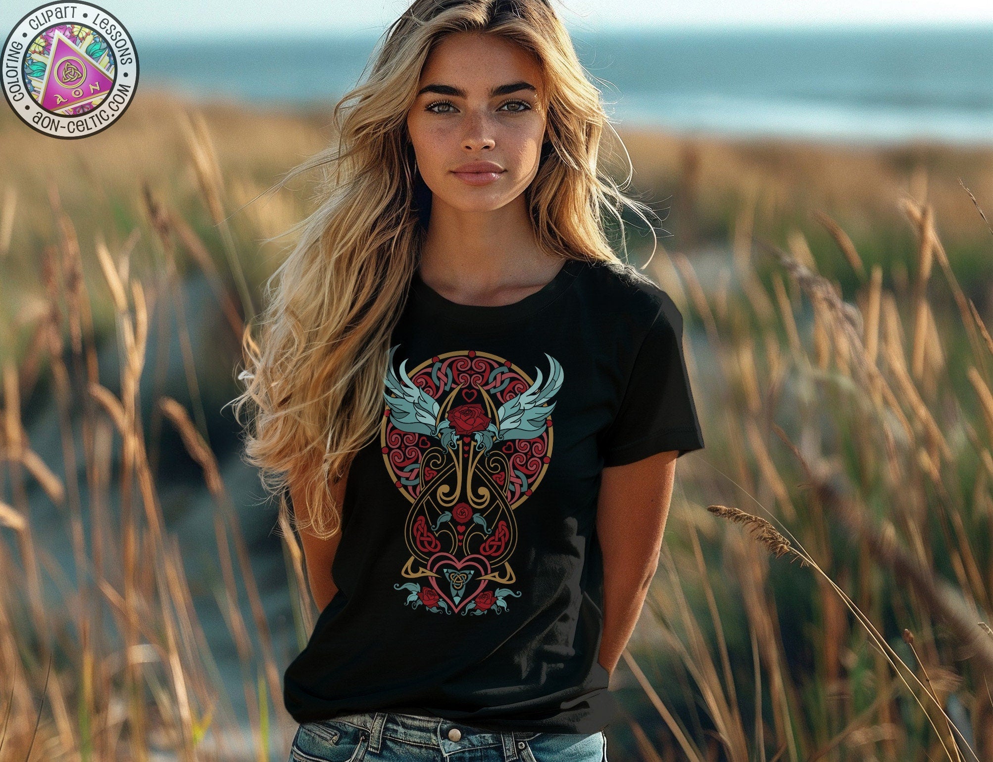 Celtic Shirt Women - Soft Bella Canvas Tee With Winged Hearts Design | Irish Pub Crawl Shirt