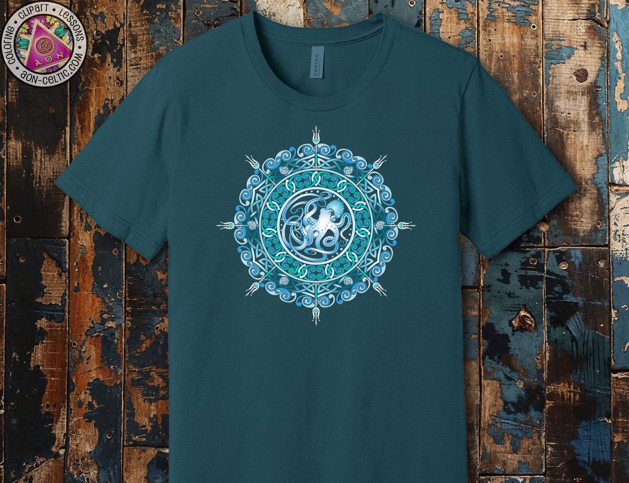 a green t - shirt with a picture of an octopus on it