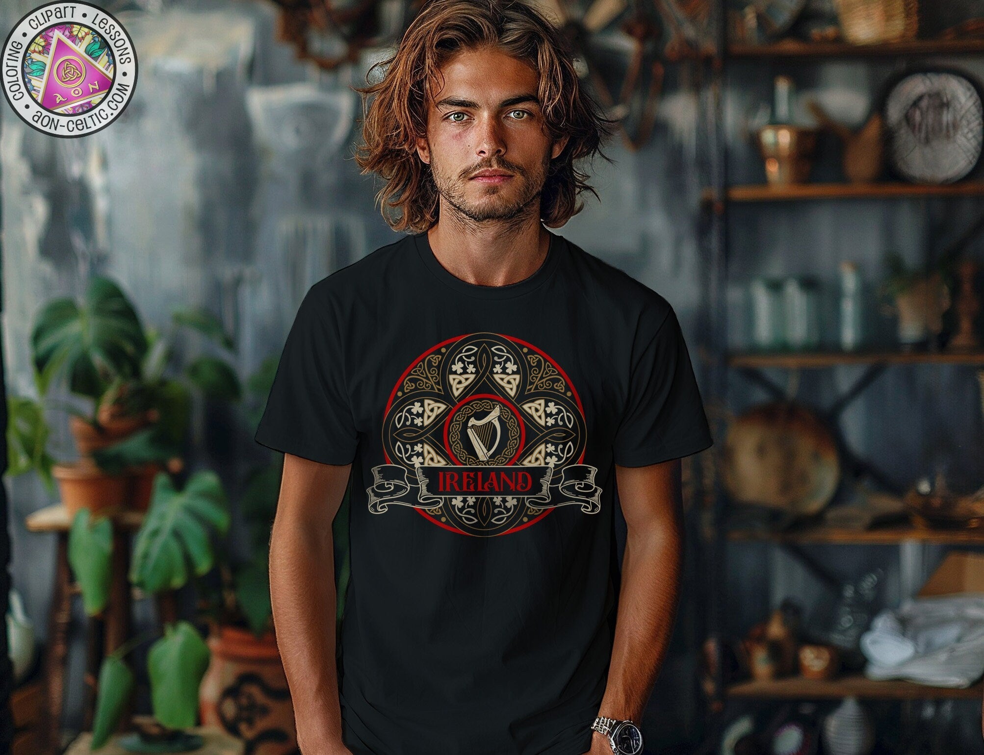 a man with long hair wearing a black shirt