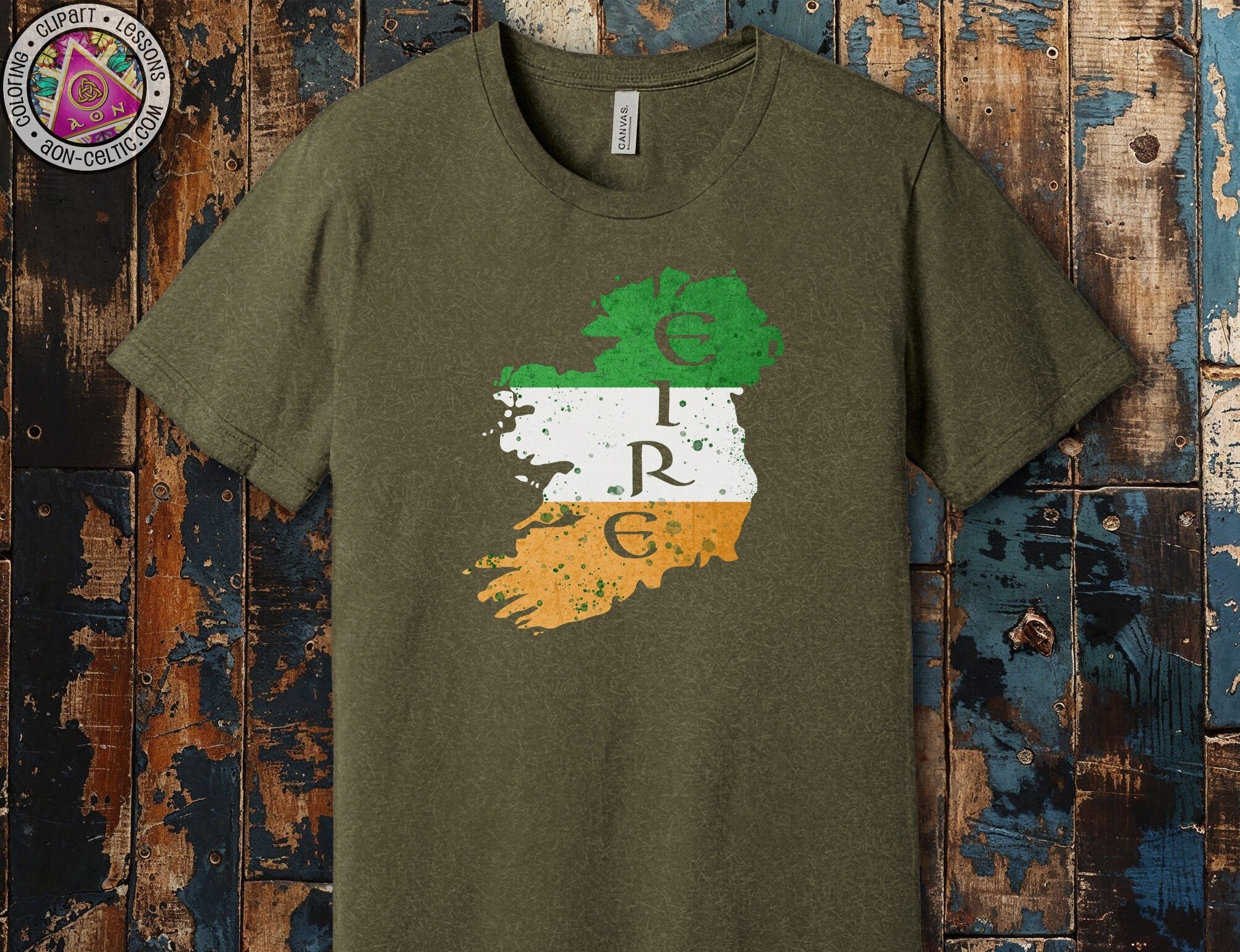 a green t - shirt with a flag of ireland