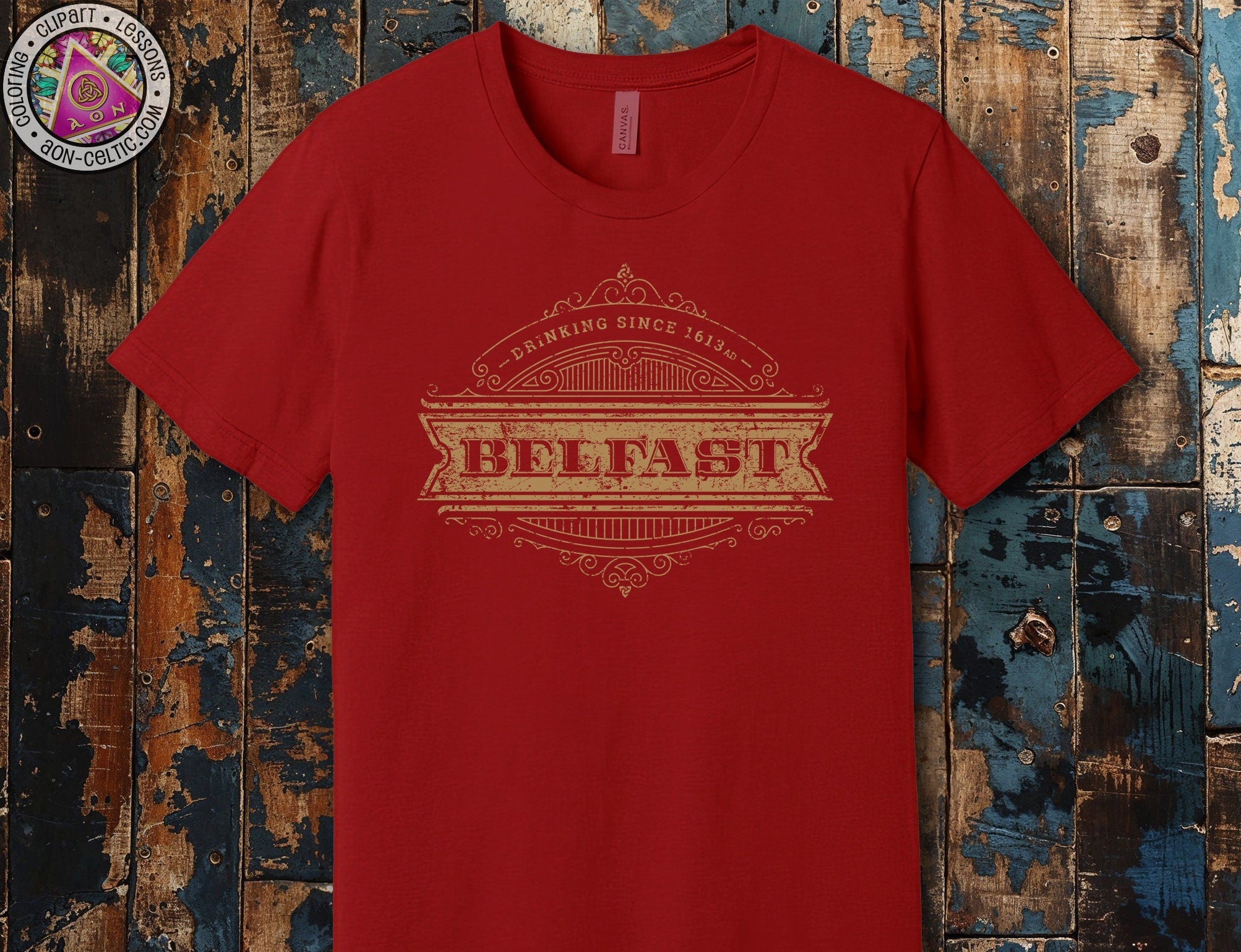 a red t - shirt with the word belfast on it