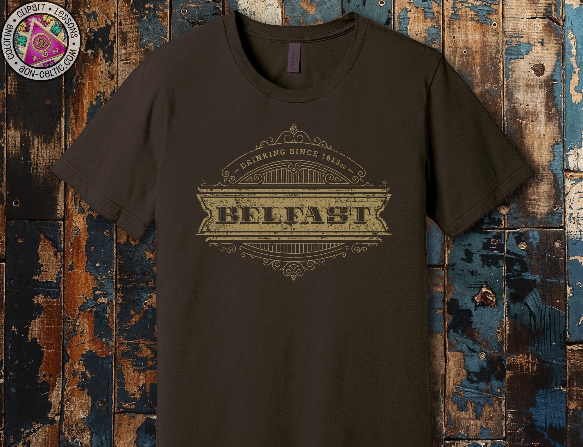 a brown t - shirt with the words belfast on it