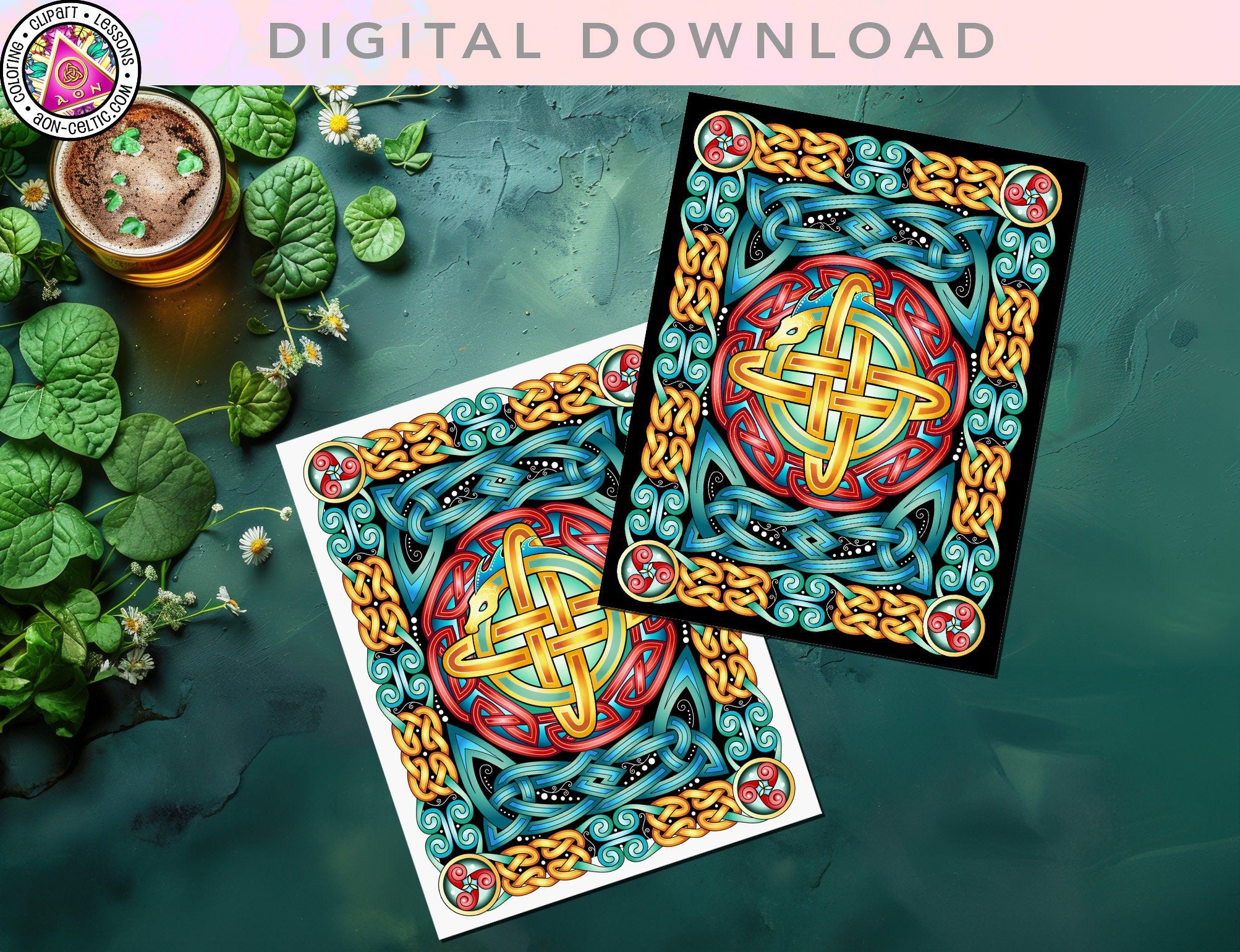 Celtic Greeting Cards – Irish PDF Downloadable Cards with Dragon Art & Knot Designs
