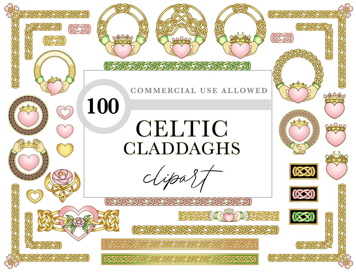 Celtic Clipart Pack - Claddagh Designs & Lover's Knot Borders for Wedding Stationery