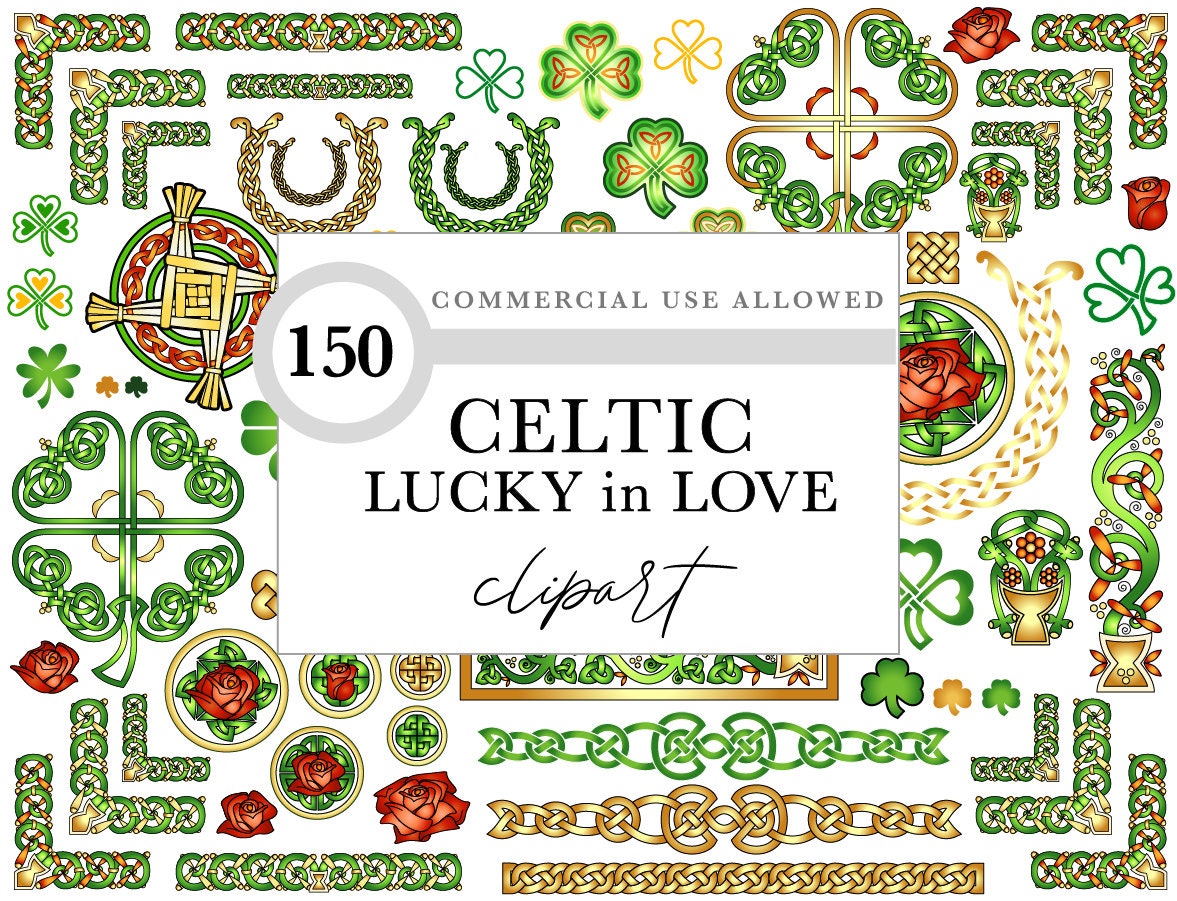 Celtic Clipart Pack – Lucky in Love Wedding Stationery with Shamrock Clipart & Knotwork Designs